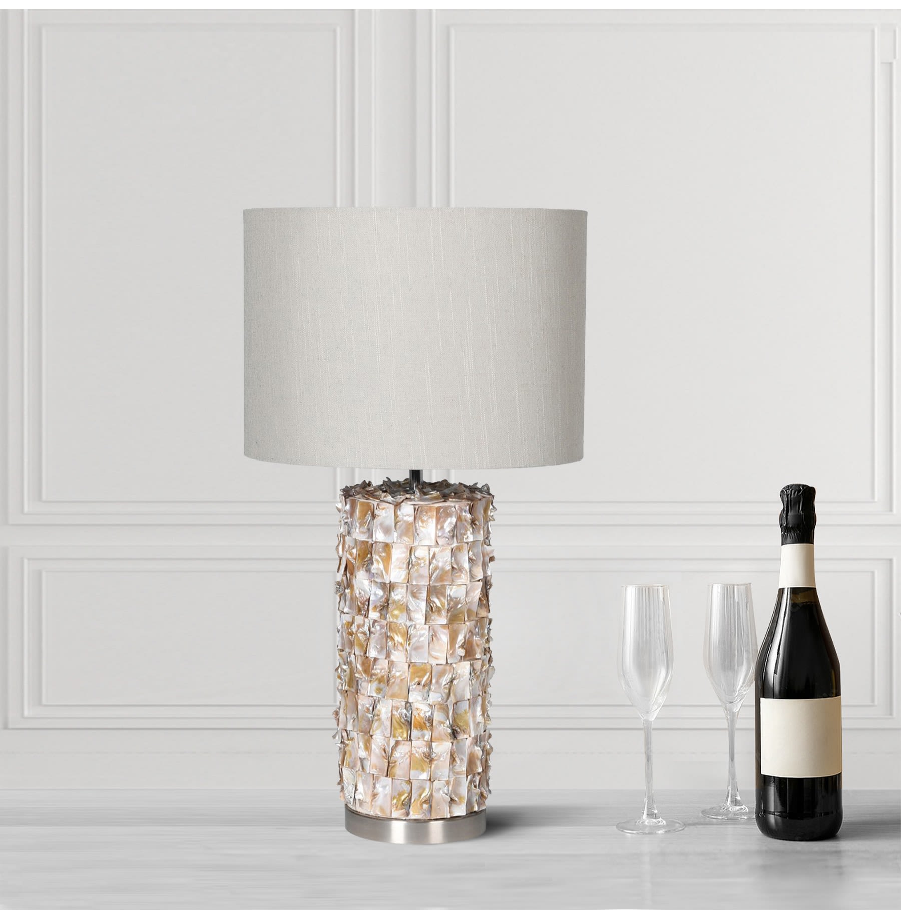 Mother of Pearl Cylinder Table Lamp