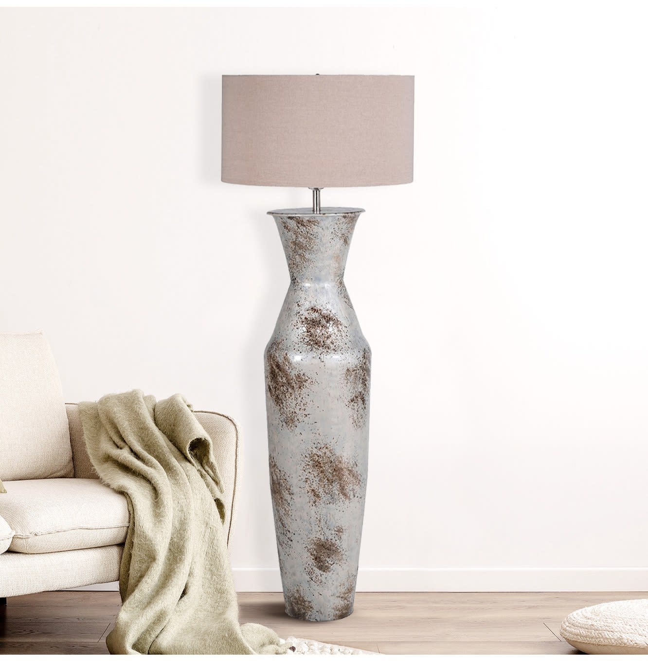 Tall Brushed Floor Lamp with Linen Shade