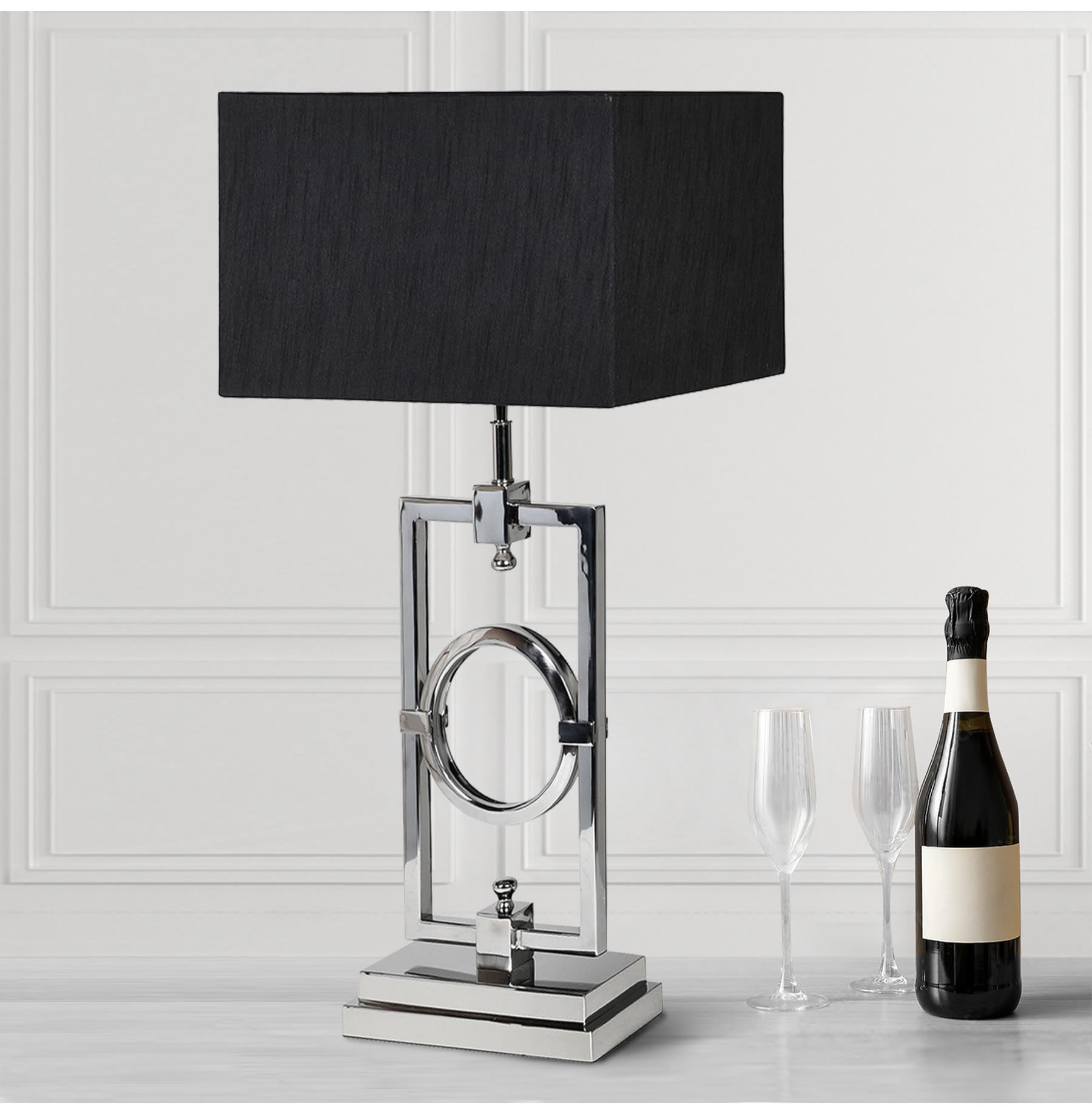 Geometric Silver Lamp with Black Shade