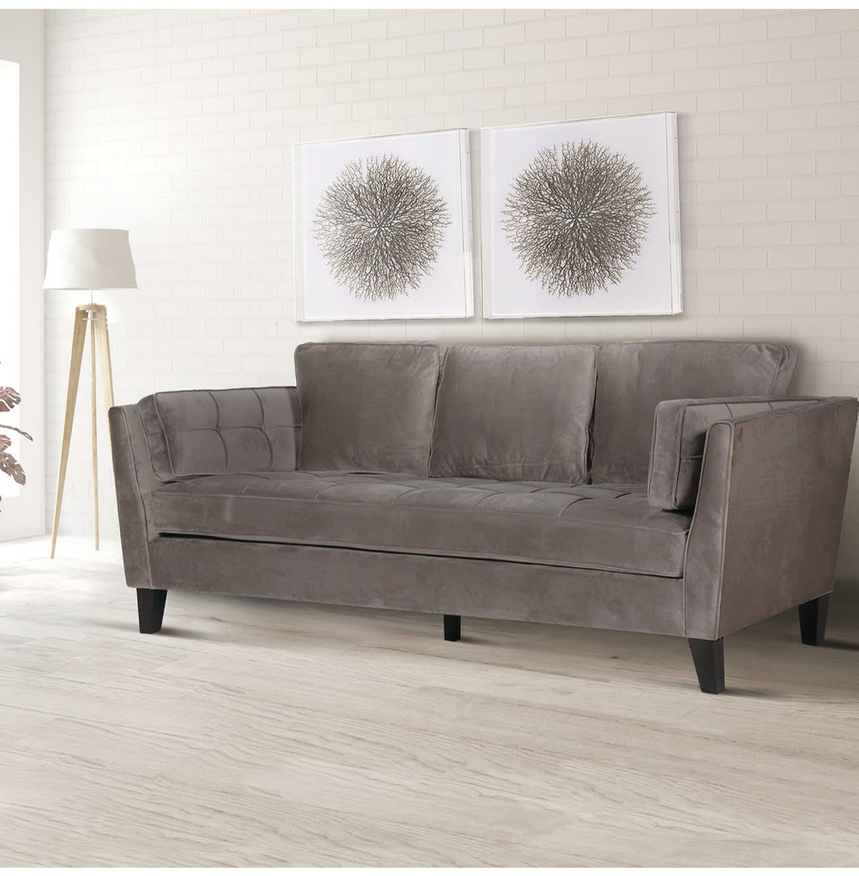 Taupe Grey Plush Polyester 2 or 3 Seater Sofa