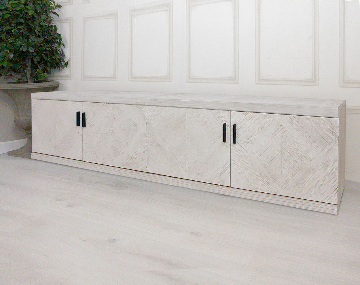 Herringbone Design Parquet Low TV Unit