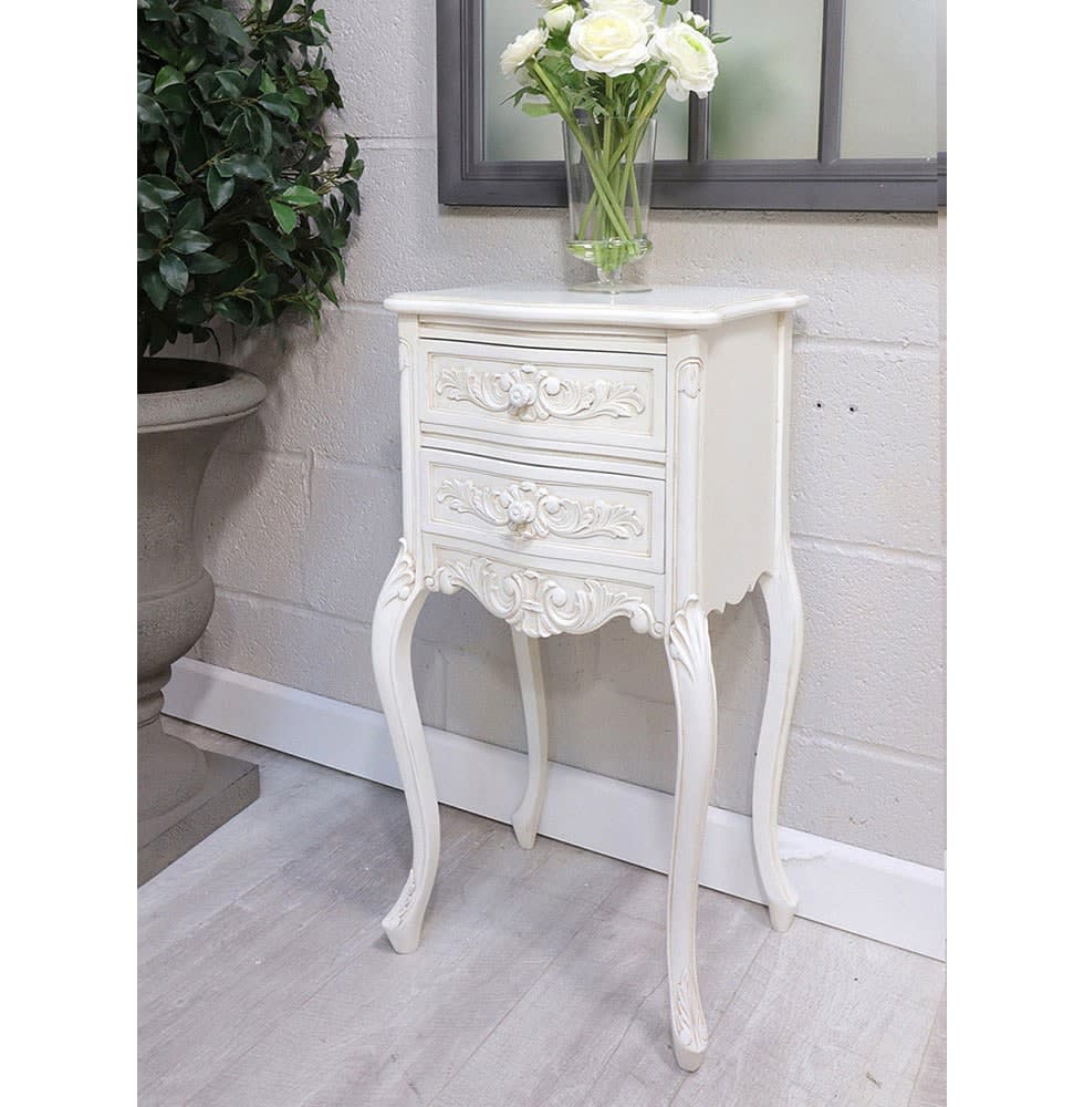 French Style White Nightstand White Handles