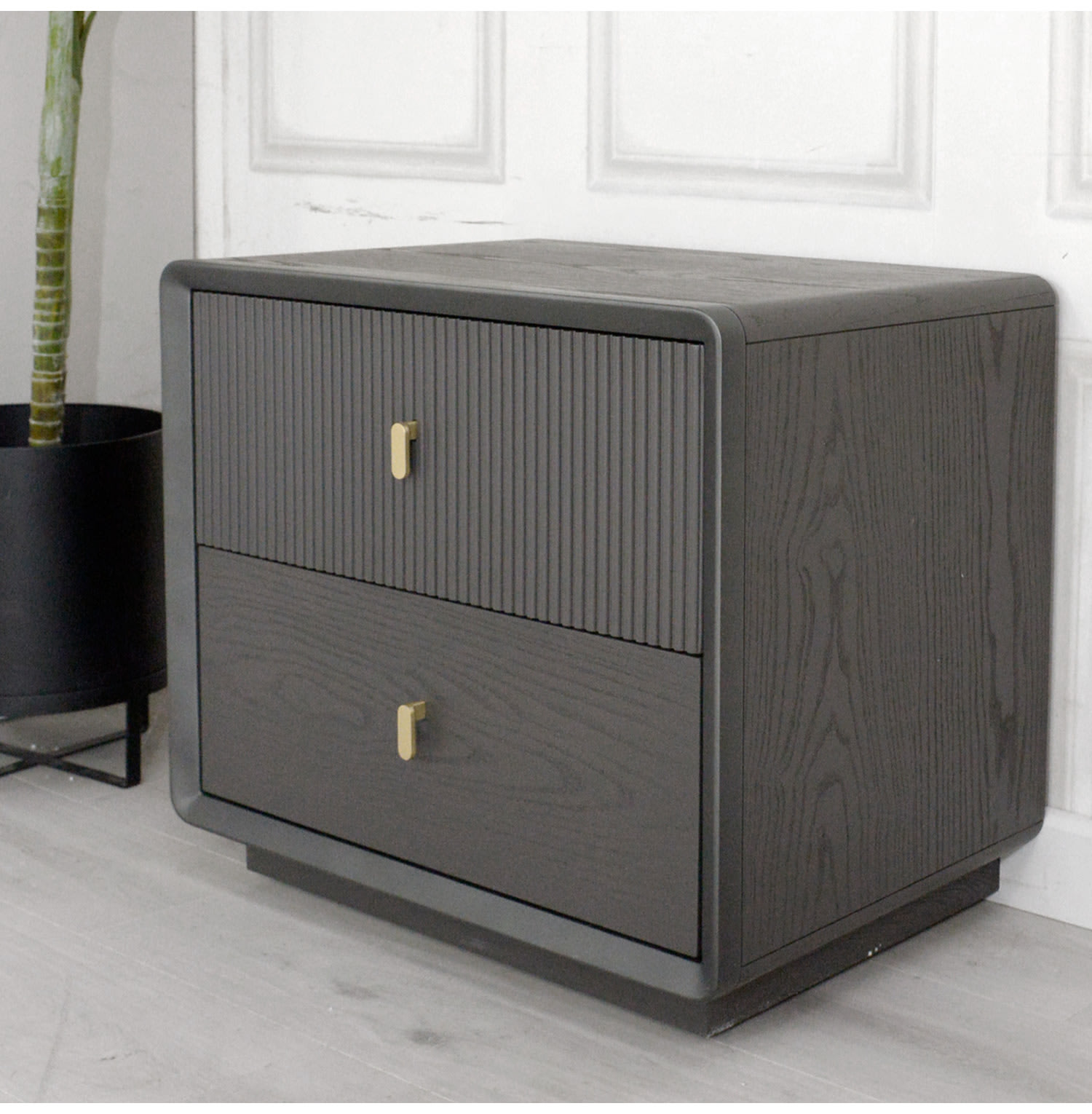 Coco Delorean Ebony 2 Drawer Bedside Table