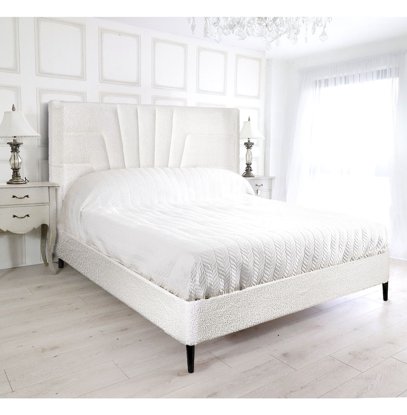 Boucle Fabric White Deco Super 6ft Super Kingsize Bed