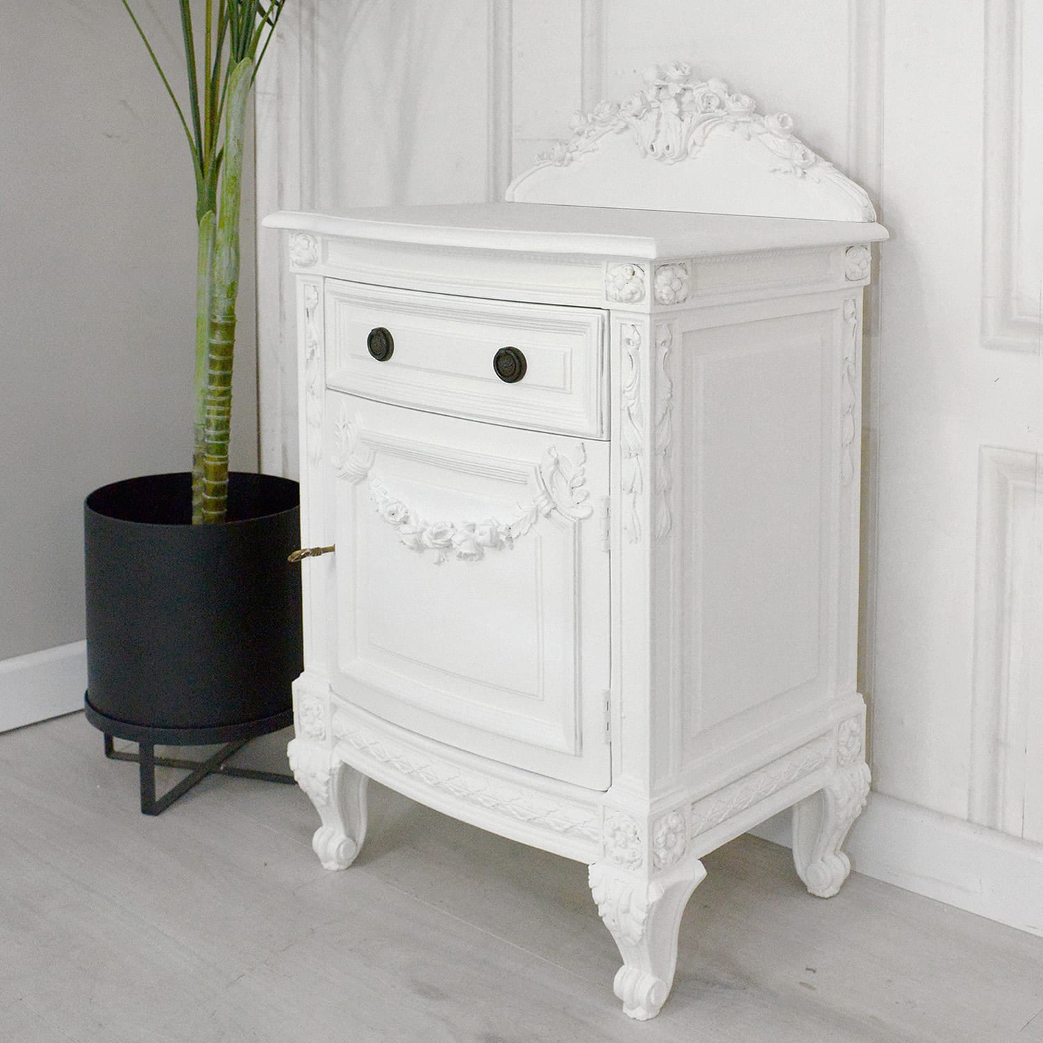 French Style Classic White Bedside Table 