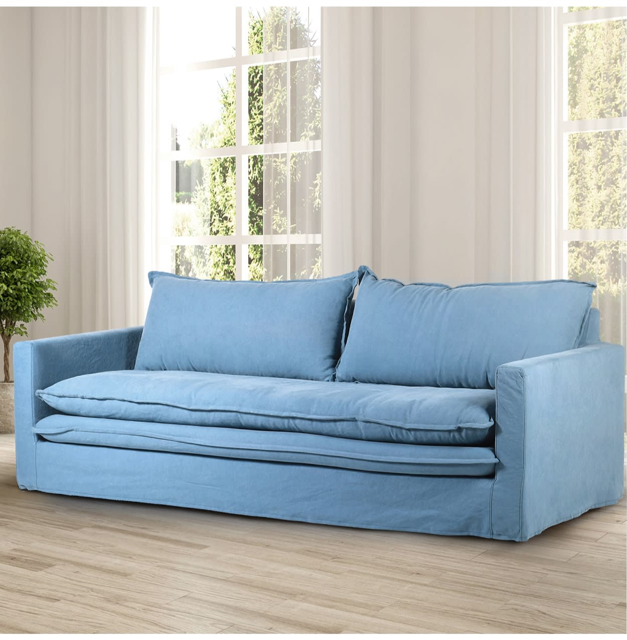 Marlin Blue Linen 3 Seater Sofa