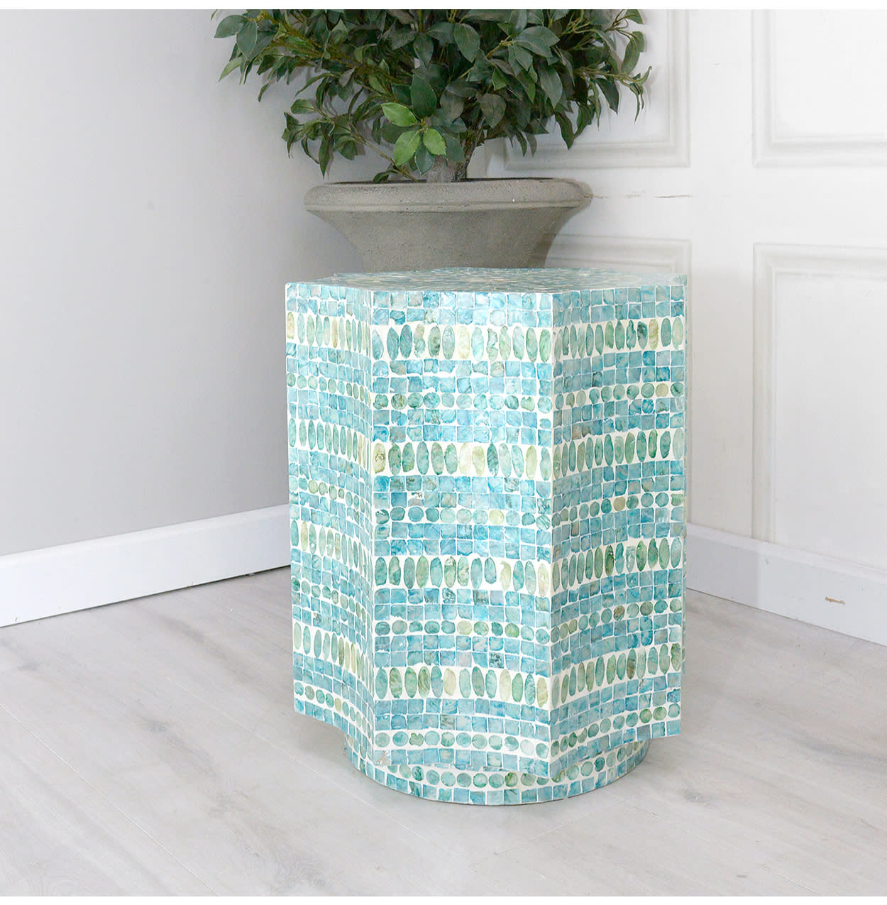 Turquoise Capiz Footstool