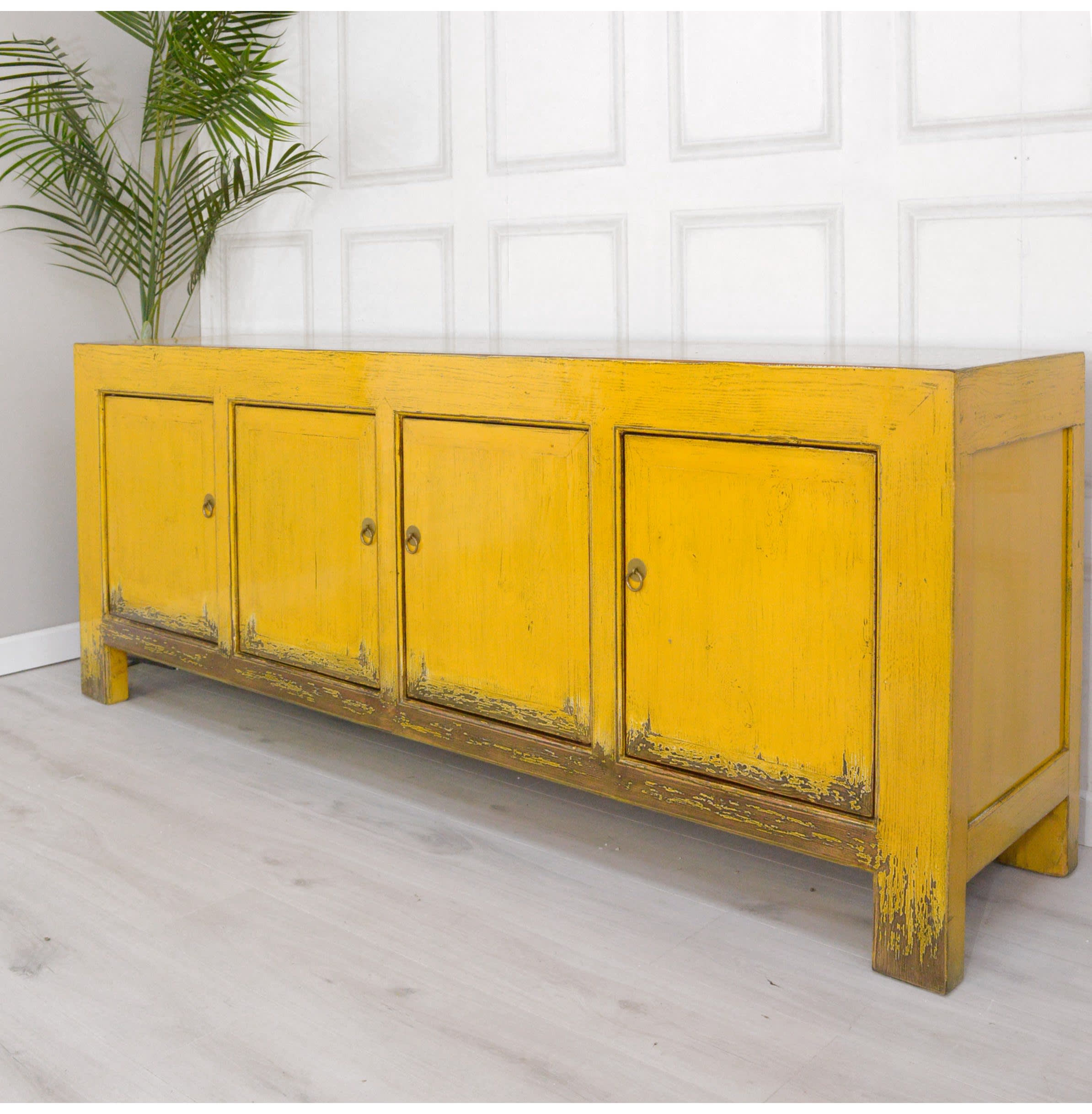 Oriental Style Yellow Painted Sideboard