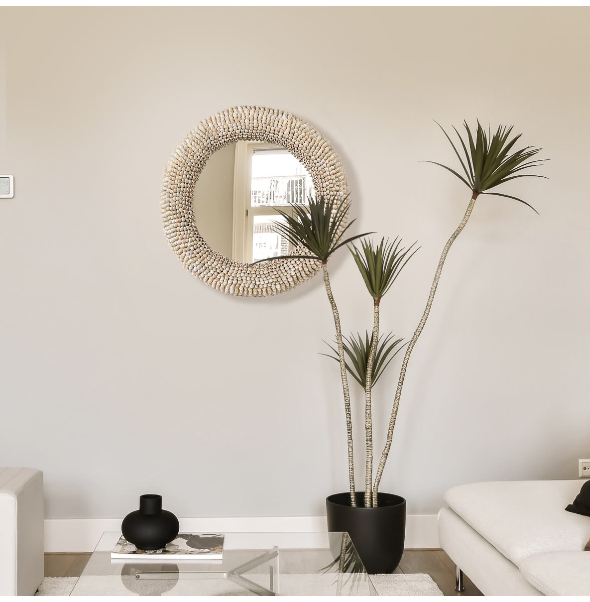 Polished Shell Round Mirror