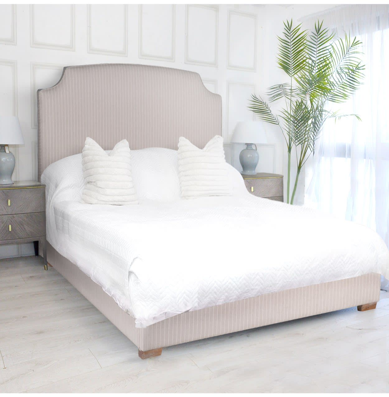 Beige and White Pinstripe 5ft Kingsize Bed