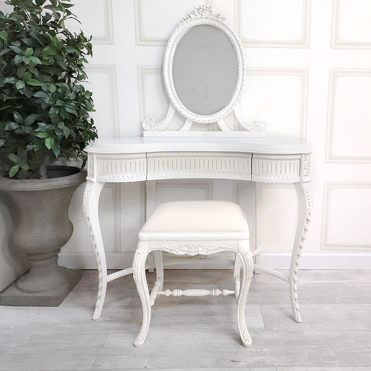 French Style White Dressing Table and Stool Set