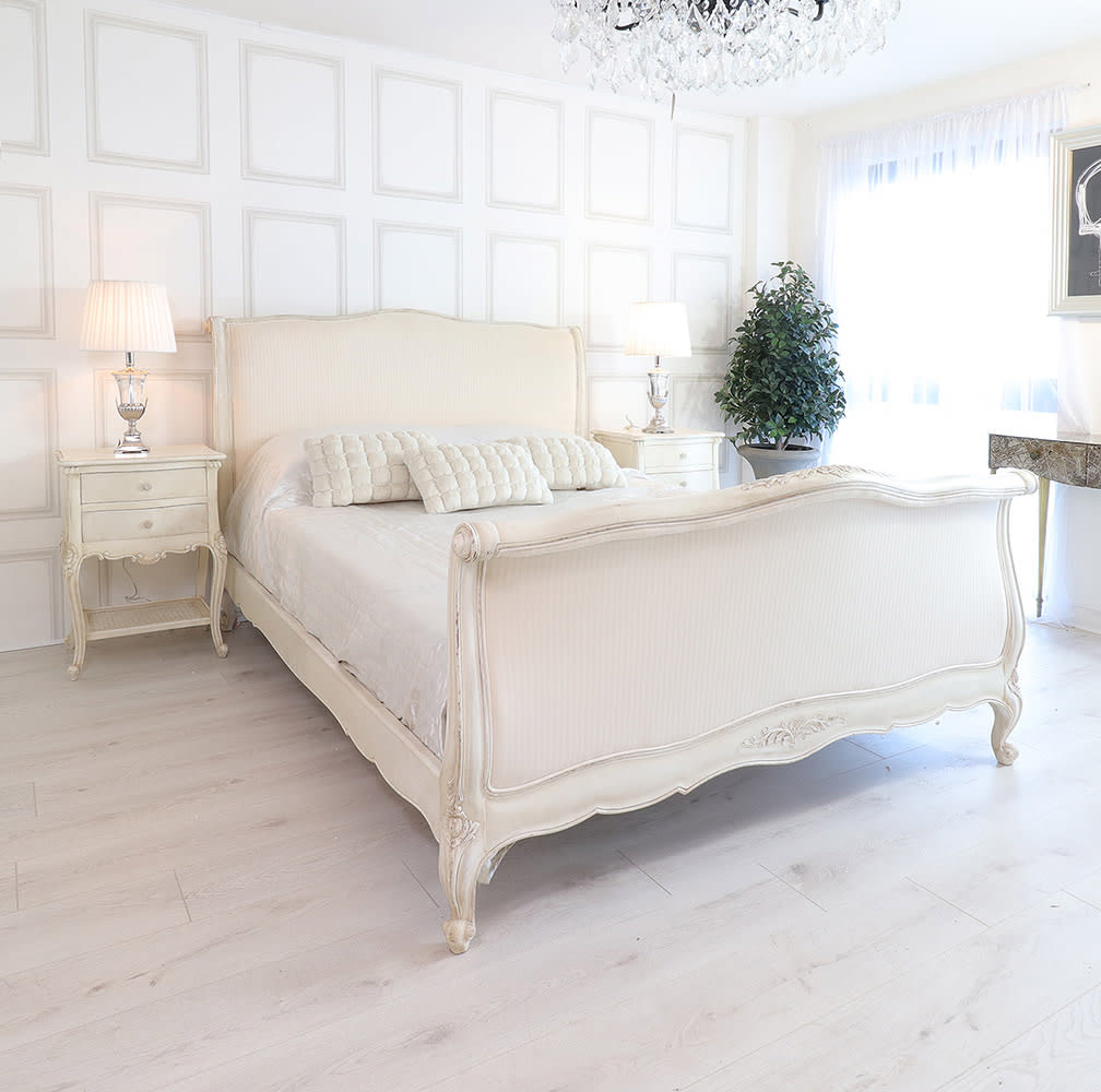 French Style Ivory Upholstered Bed