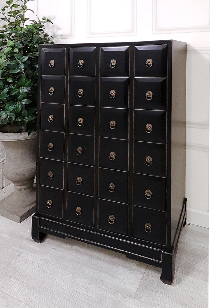 Oriental Style Black Multi Drawer Chest