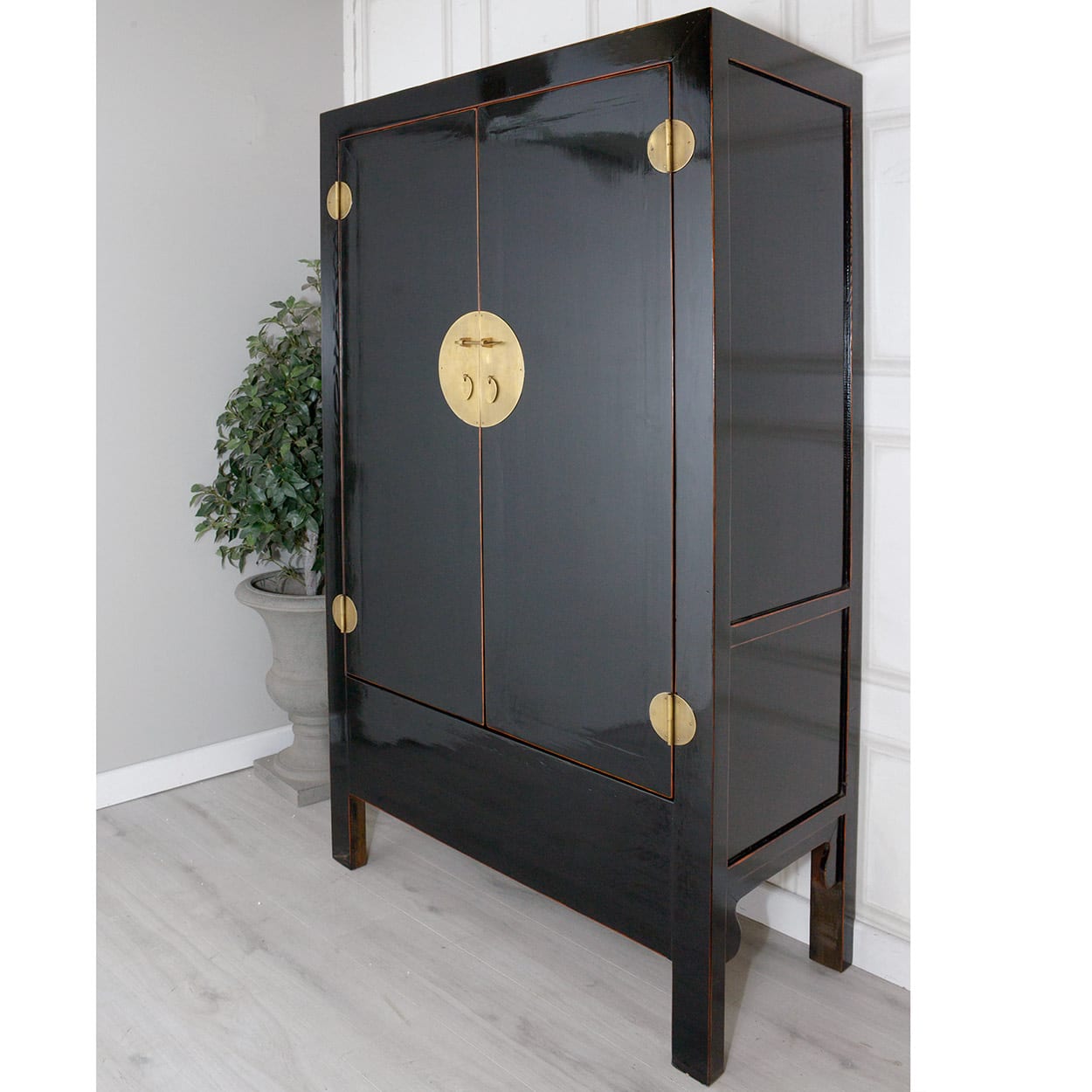 Oriental Style Black Tall Sideboard Cabinet