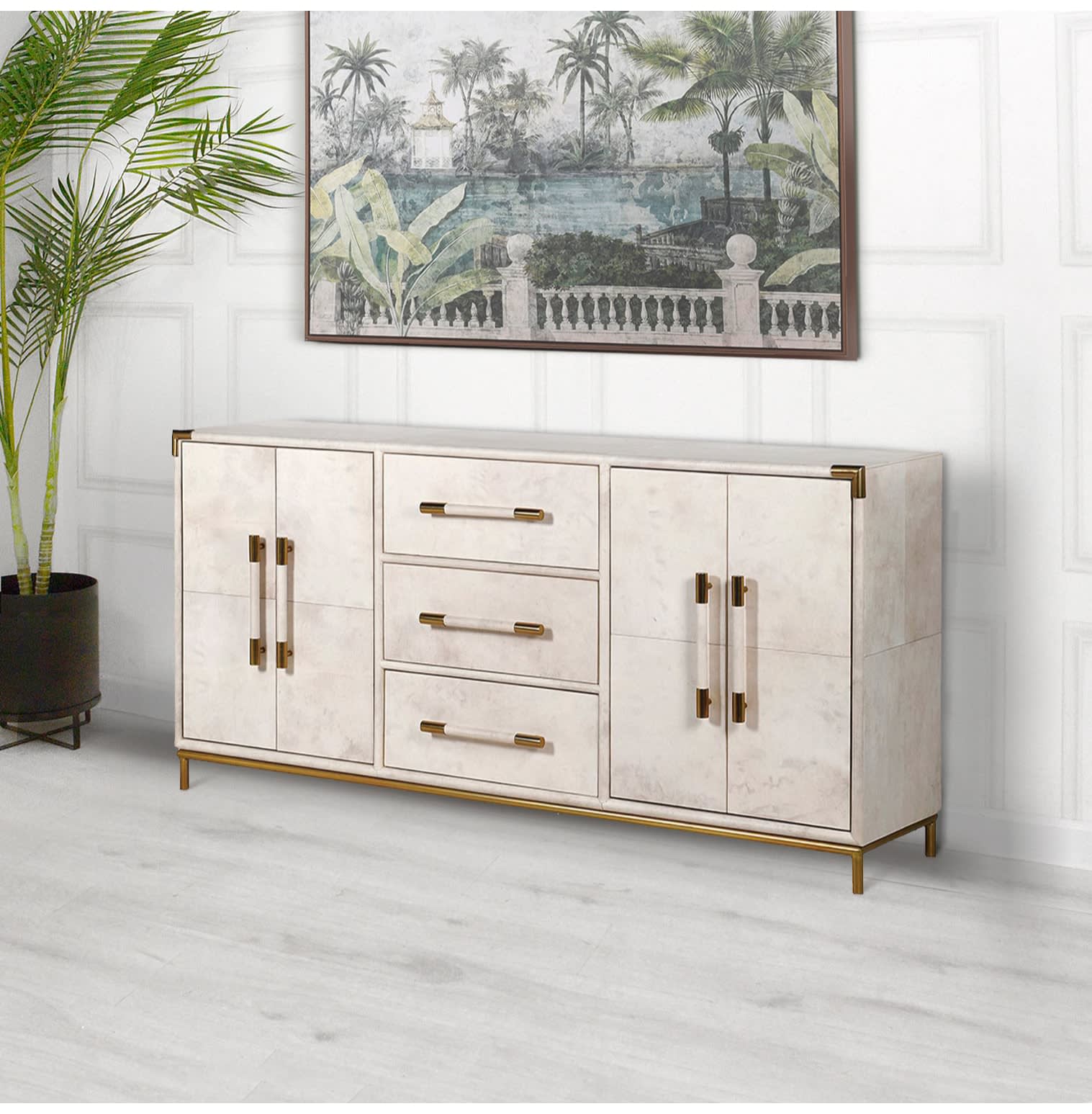 White Leather Large Sideboard