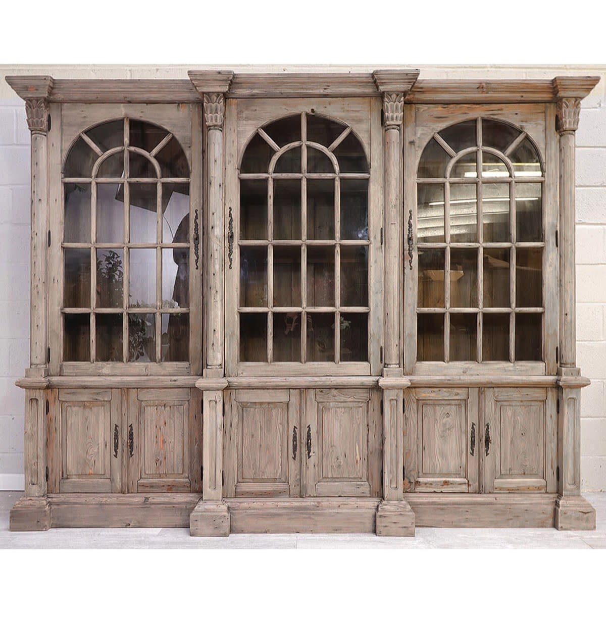 French Style Reclaimed Arch Top Triple Bookcase