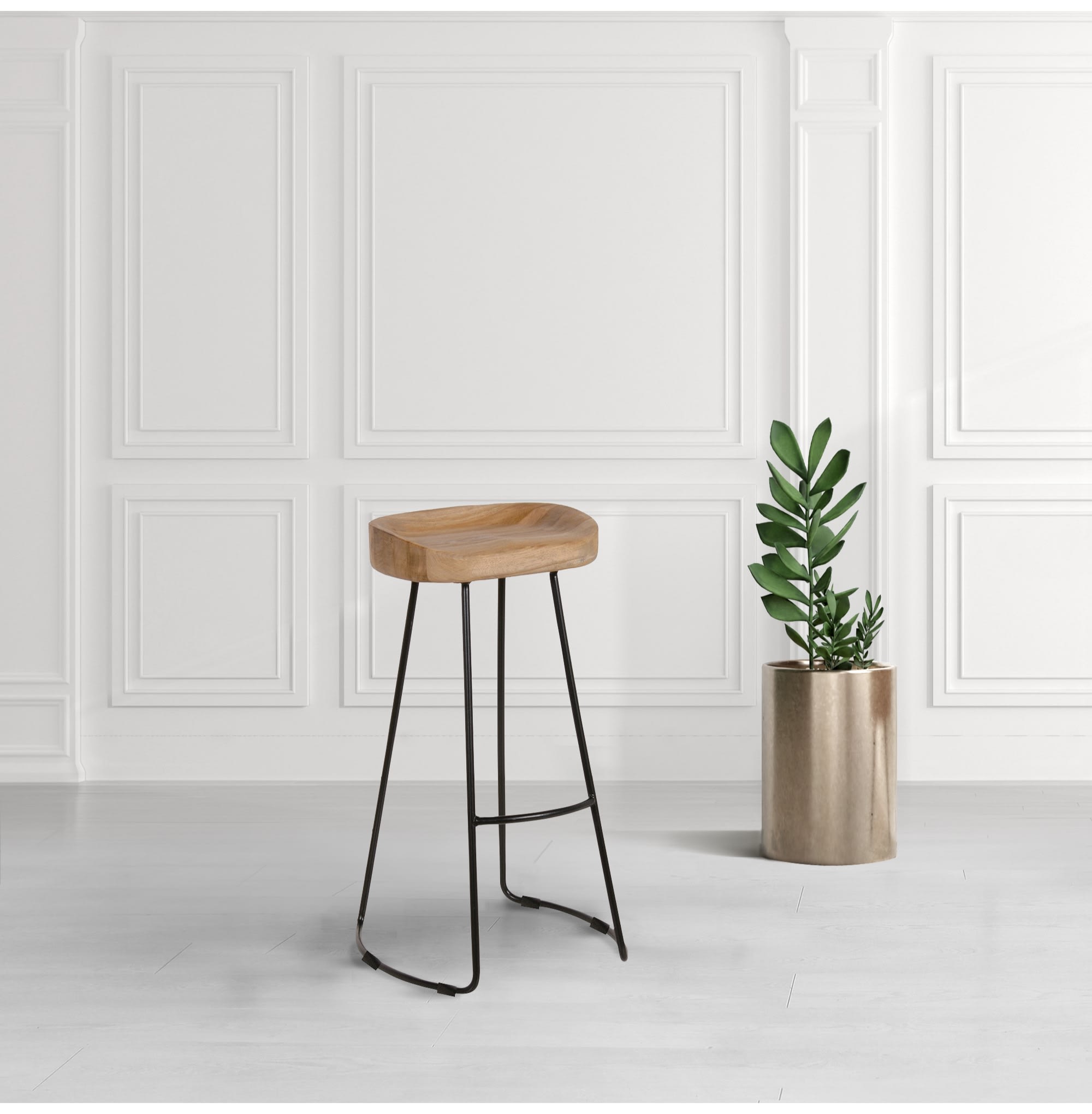 Metal with Oak Seat Bar Stool