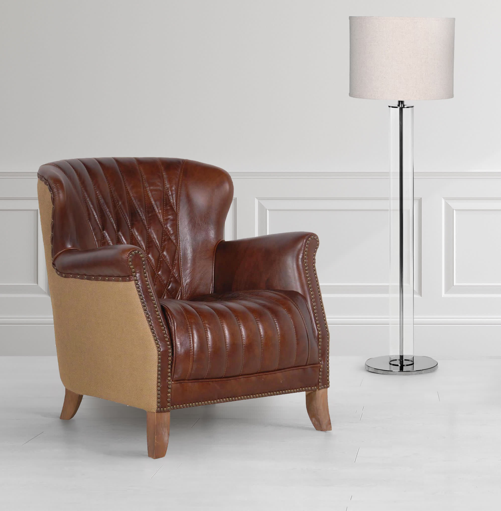 Quilted Leather Hessian Back Armchair