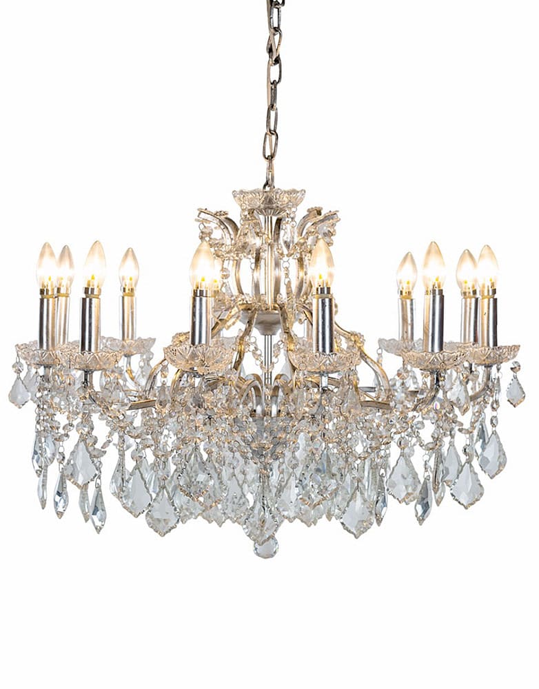 Large Silver 12 Branch Shallow French Chandelier