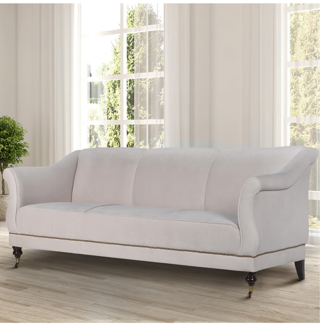 Cream Velvet Curved Arm Shaped Side 3 Seater Sofa
