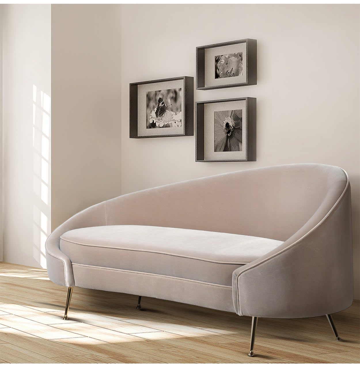 Mink and Gold Velvet Curve Chaise Sofa