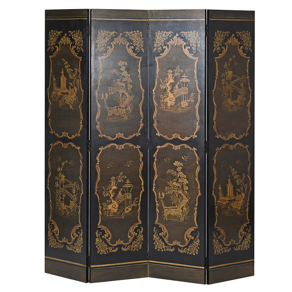 Oriental Style Black Painted Screen