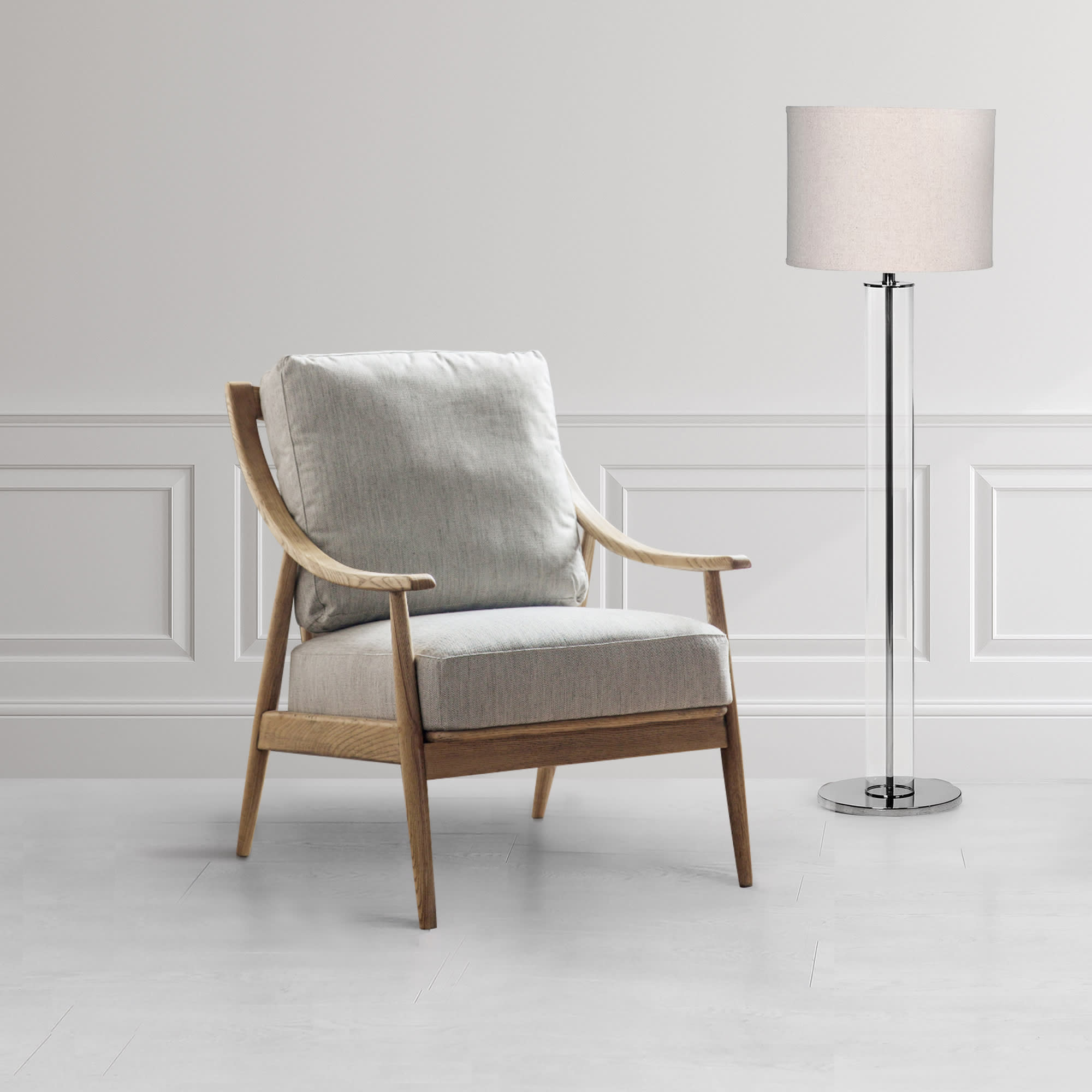 Linen Upholstered Armchair with Wooden Frame