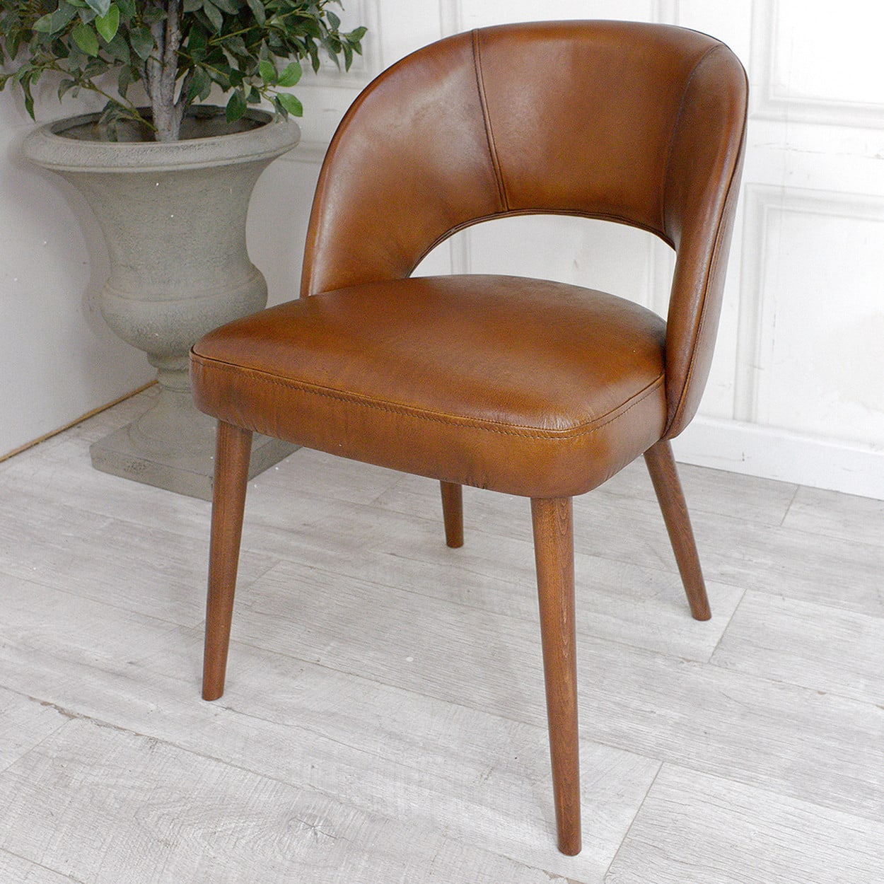 Vintage Leather Tapered Leg Dining Chair