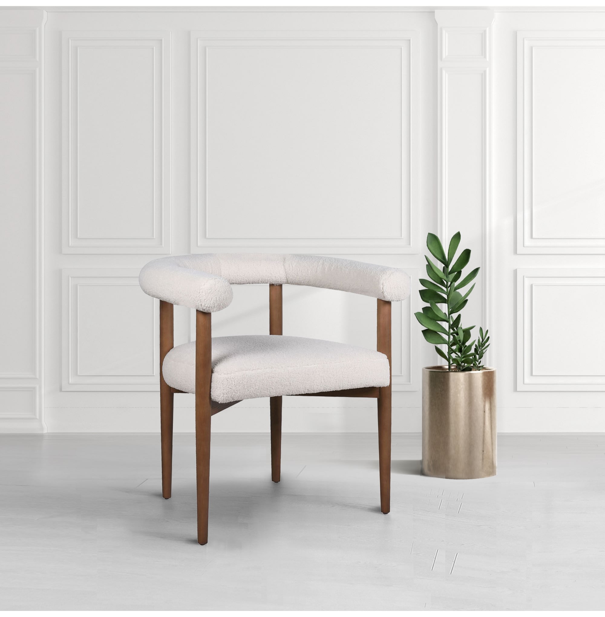 Modern Harmony White Boucle with Wood Dining Chair 