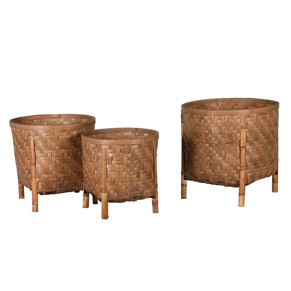 Trio of Bamboo Woven Planters