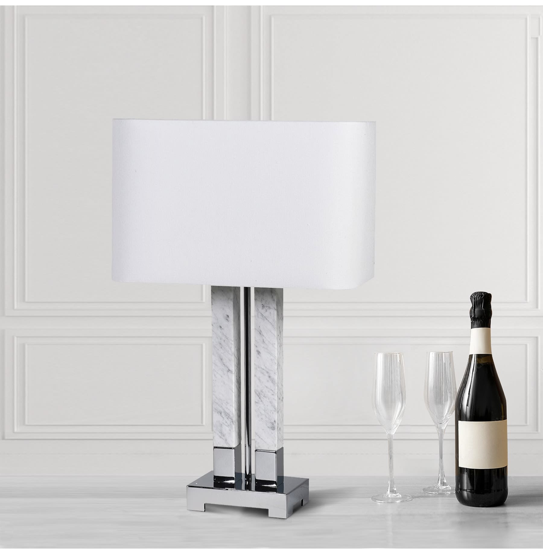 Marble and Chrome Column Table Lamp