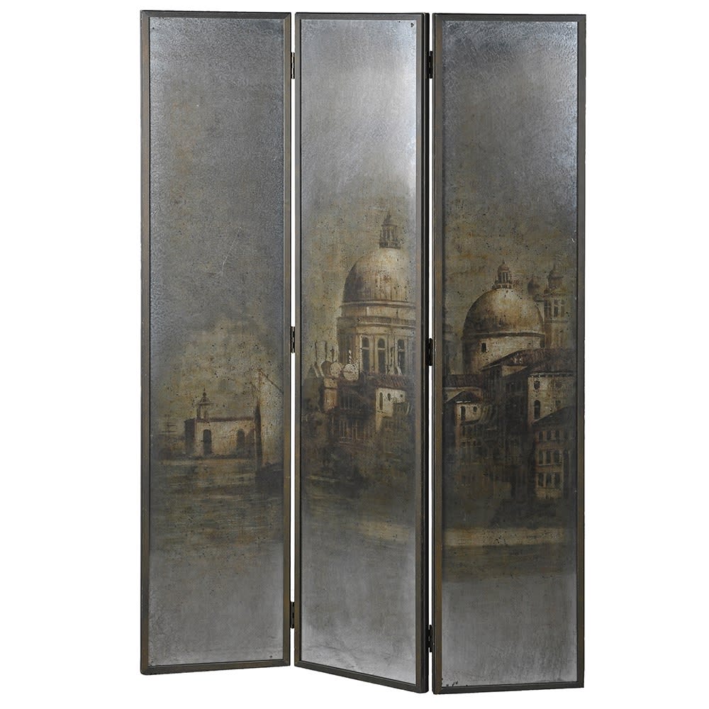 Glass screen for dressing room with Duomo print