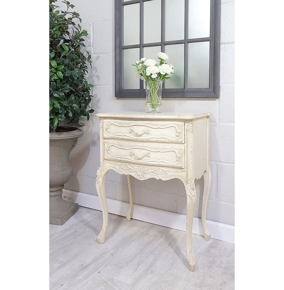 French Style Ivory 2 Drawer Lamp Table