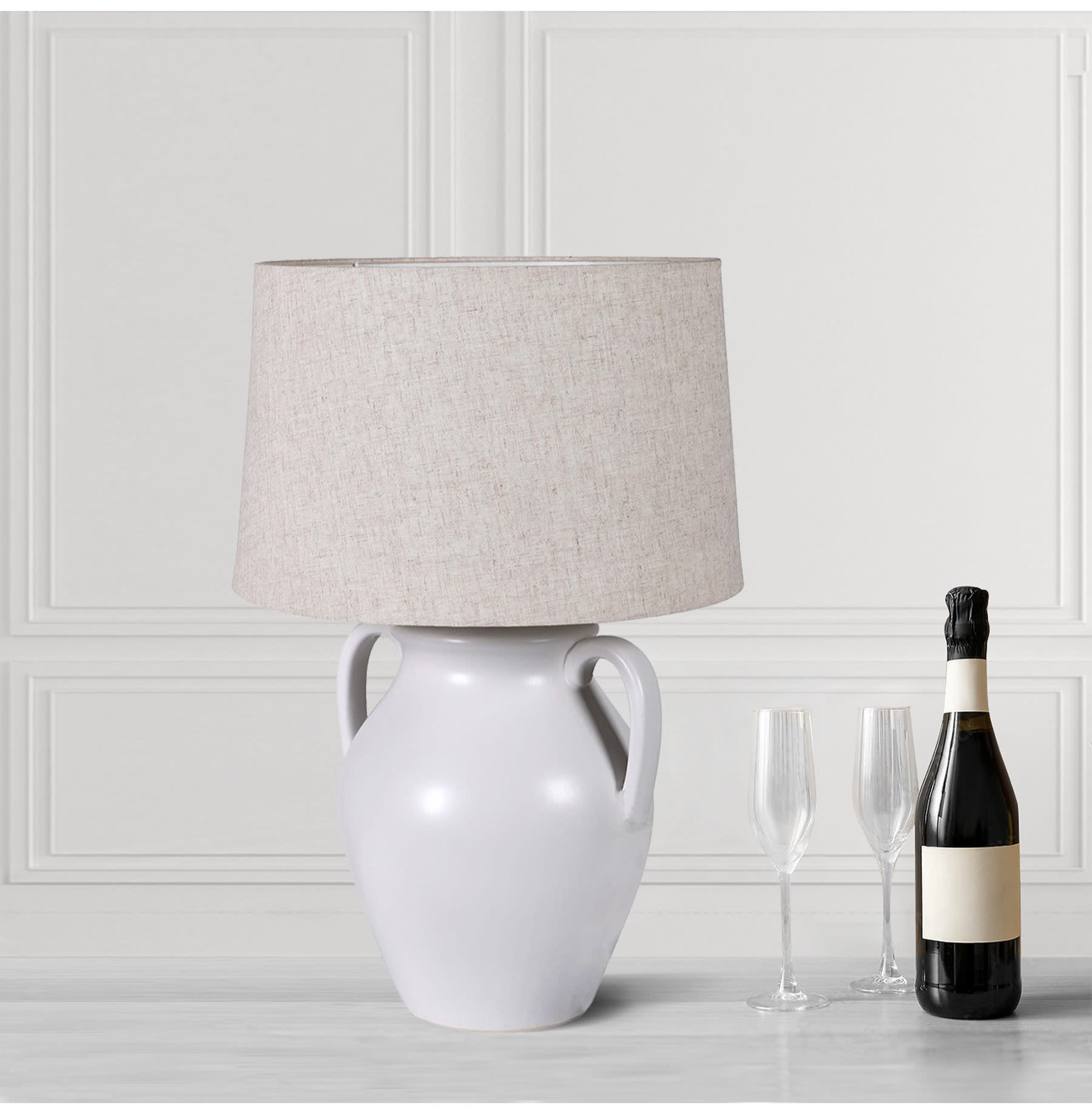White Ceramic Table Lamp with Handles