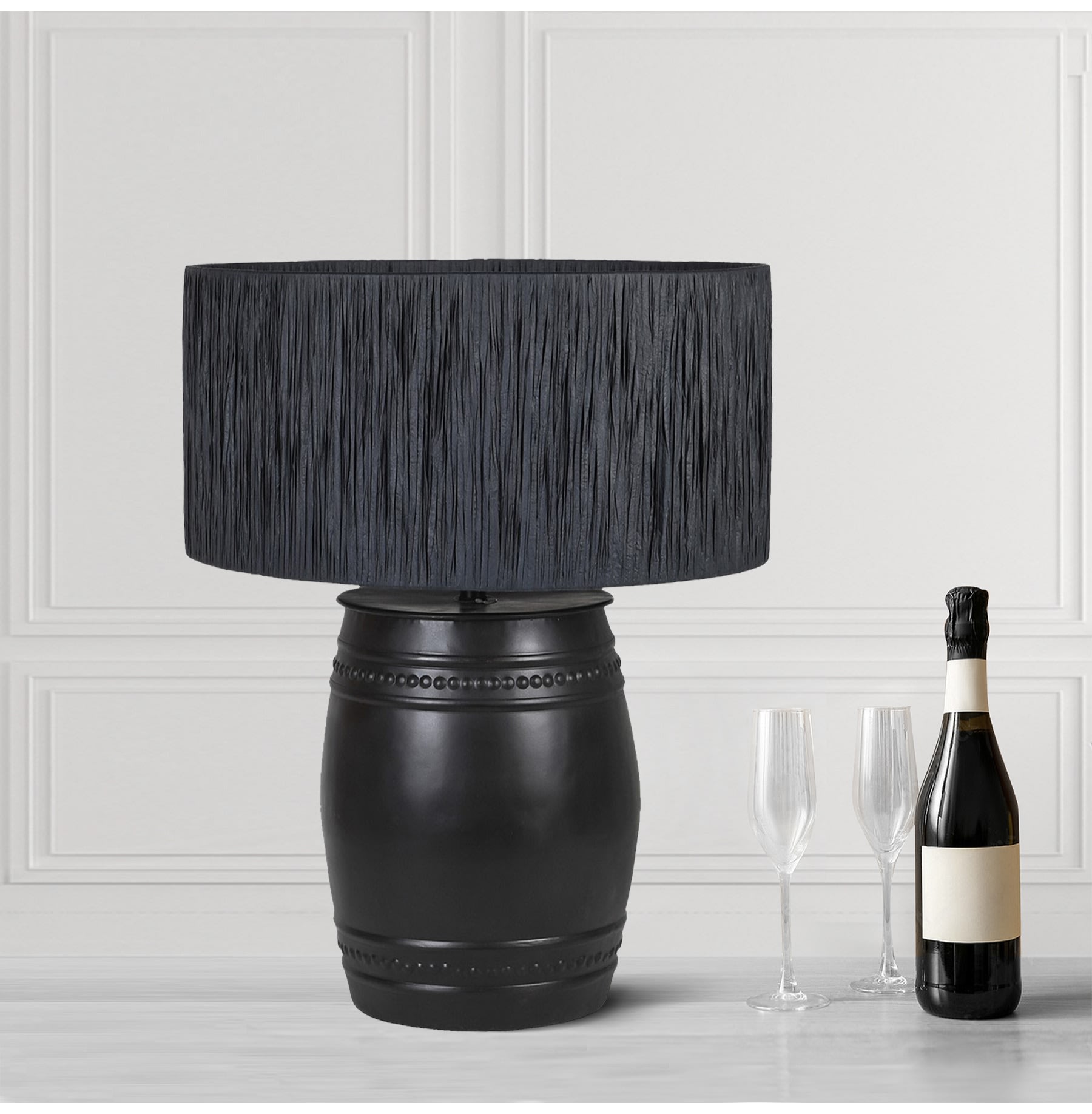 Barrel Style Black Table Lamp
