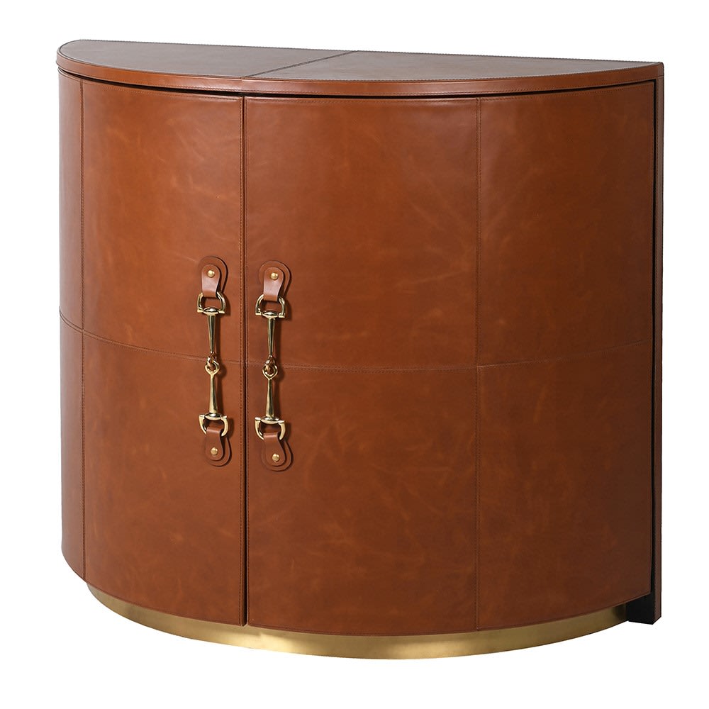 Jackie Horsebit Leather Demi Lune Cabinet