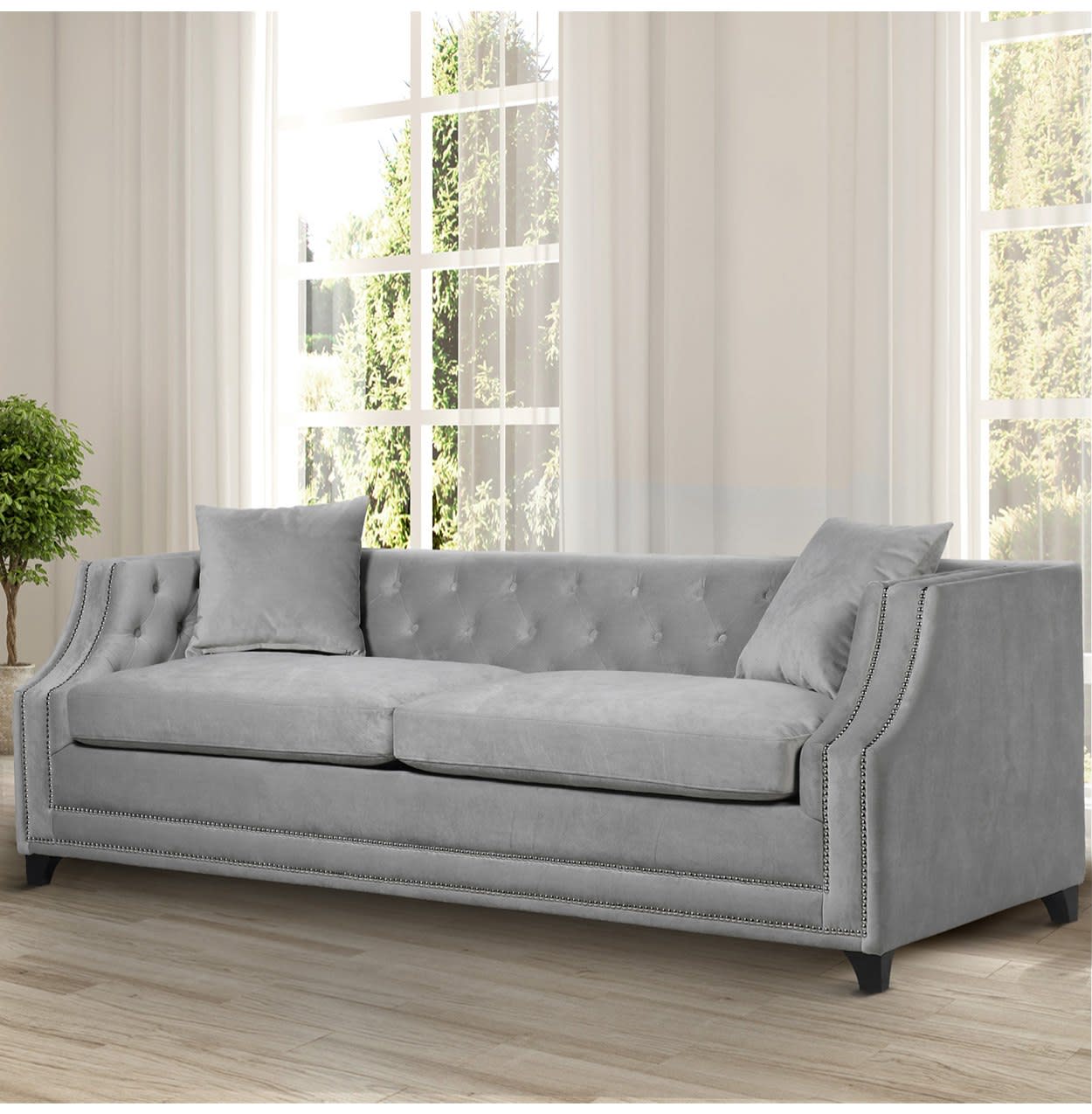 Grey Velvet Buttoned SOFA BED