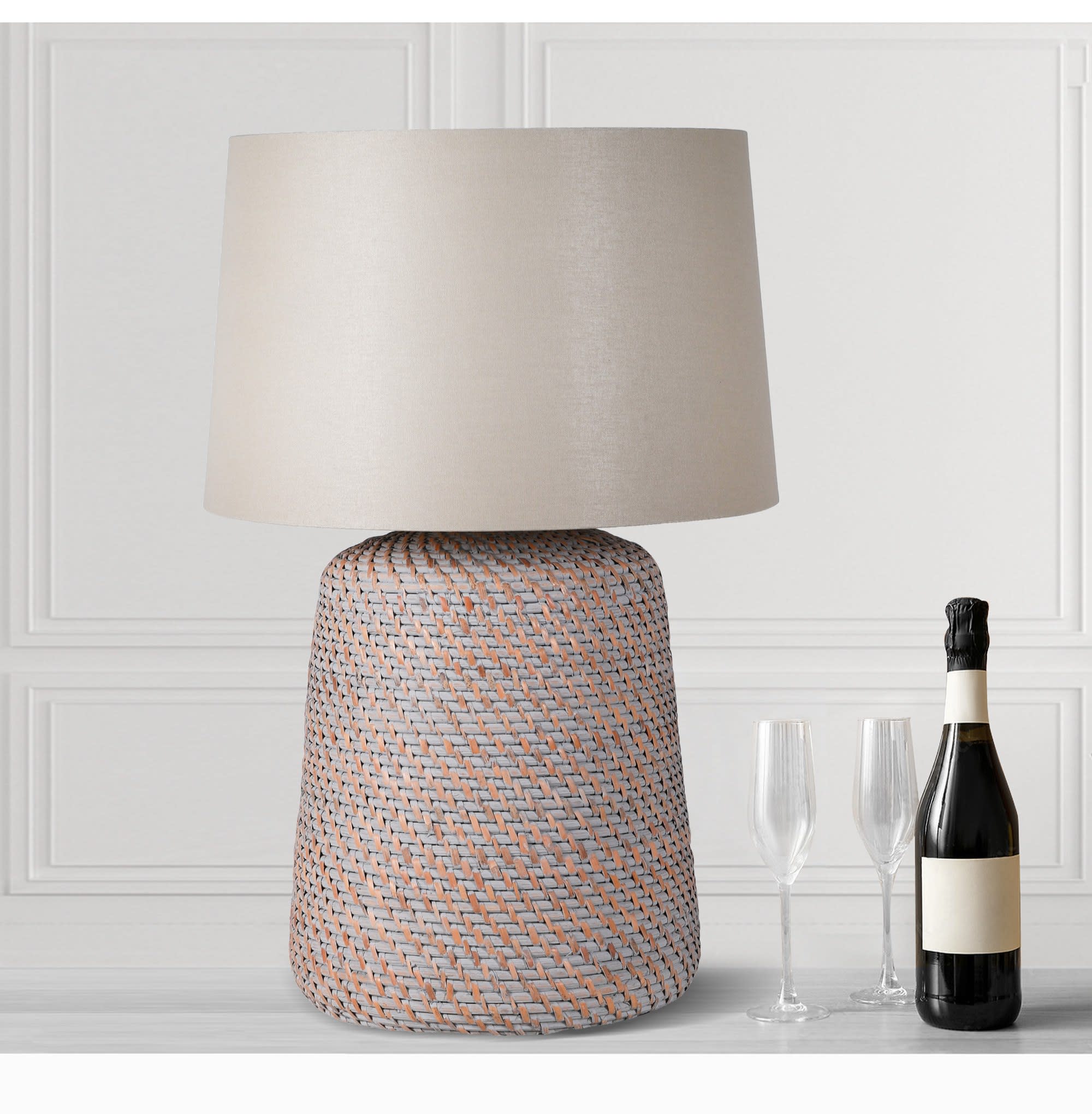 Linen and Rattan Table Lamp