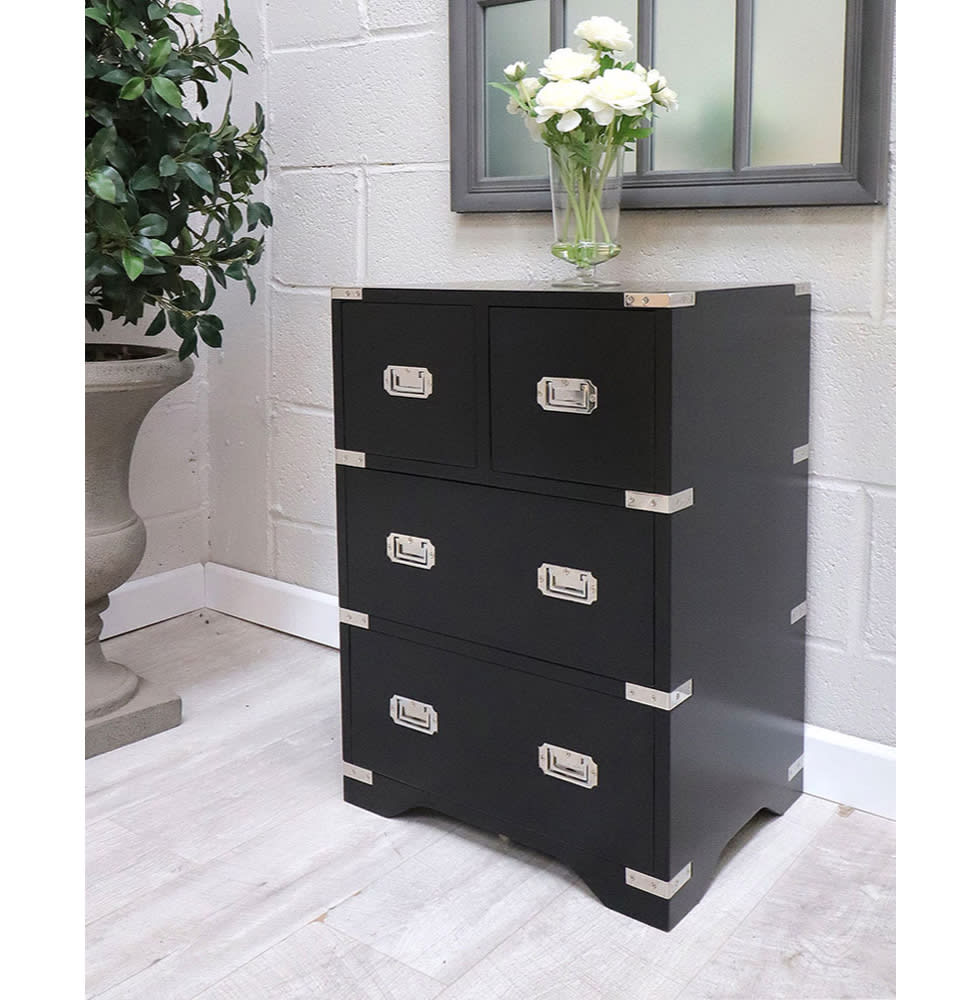 Manor Black 4 Drawer Bedside Table