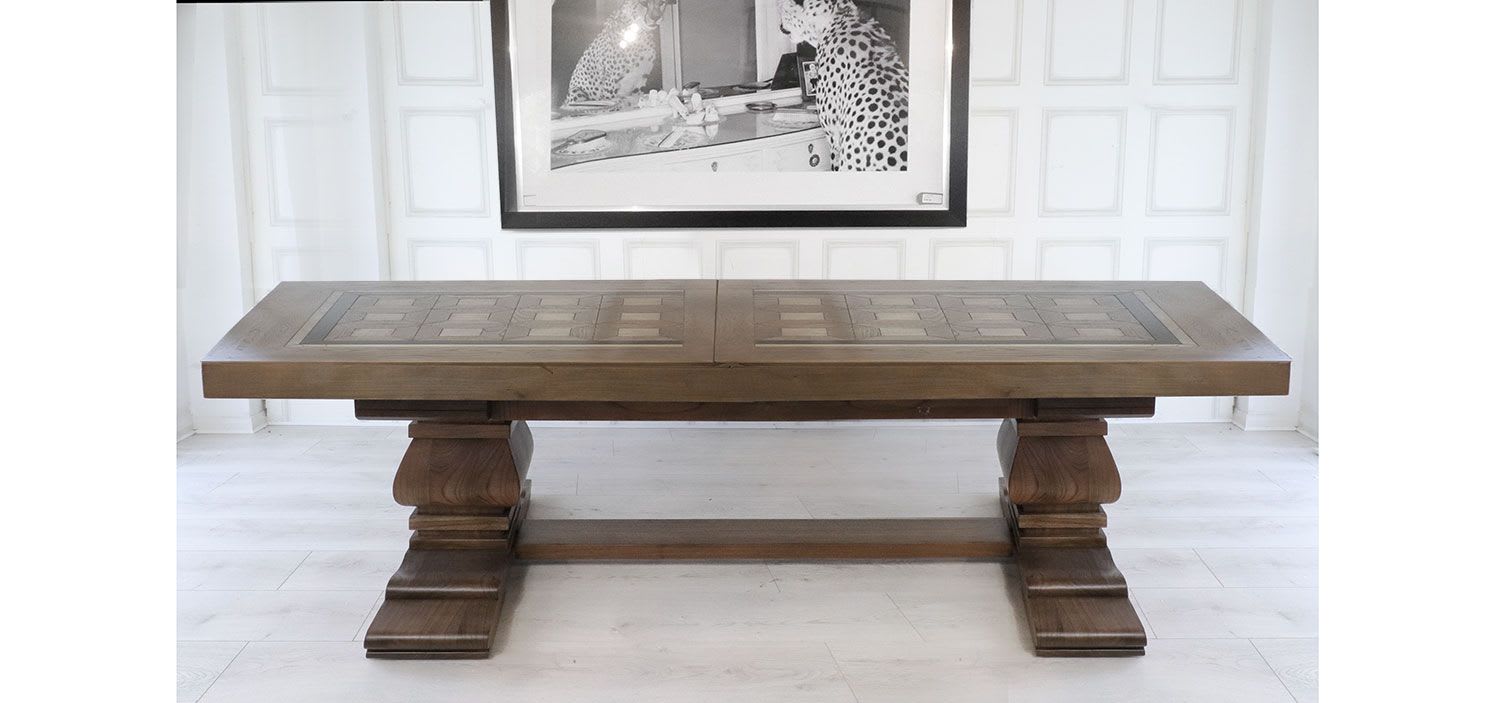 6- 16 seat Extending Patterned Dark Dining Table