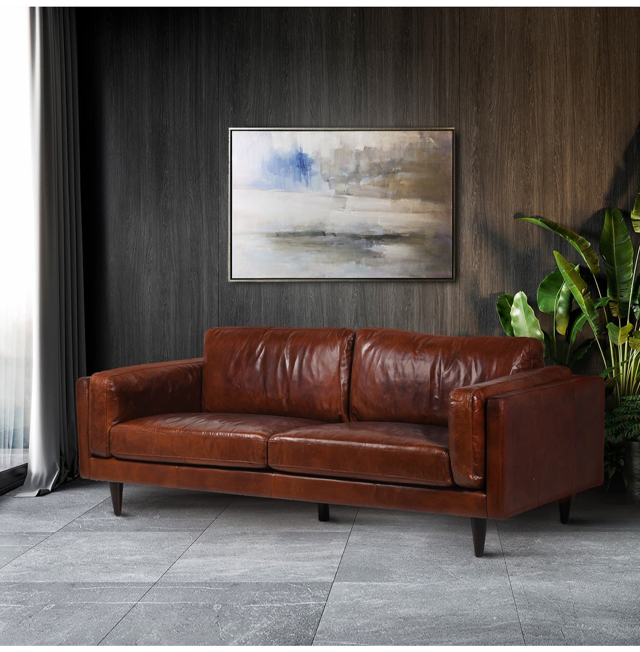Vintage Brown Leather Large Sofa