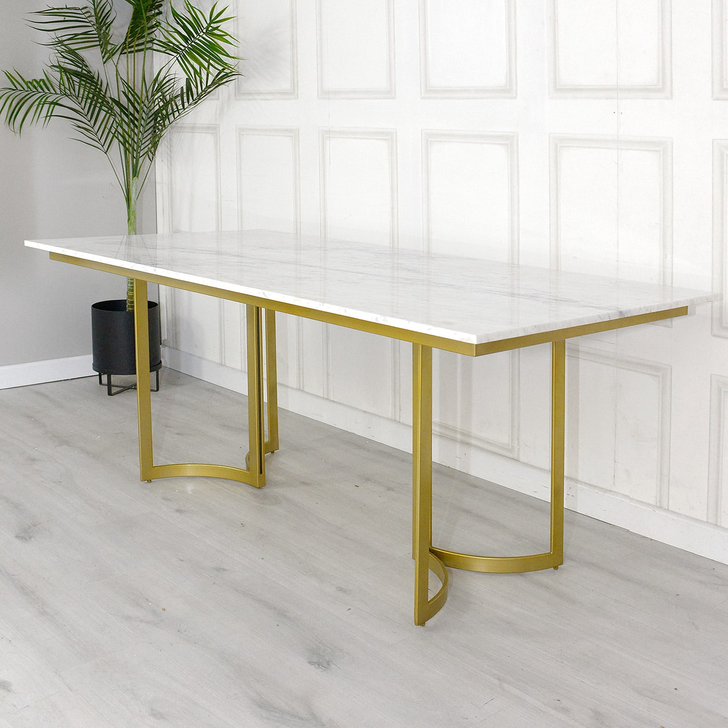 Everton White Marble and Gold Dining Table by Gallery Direct