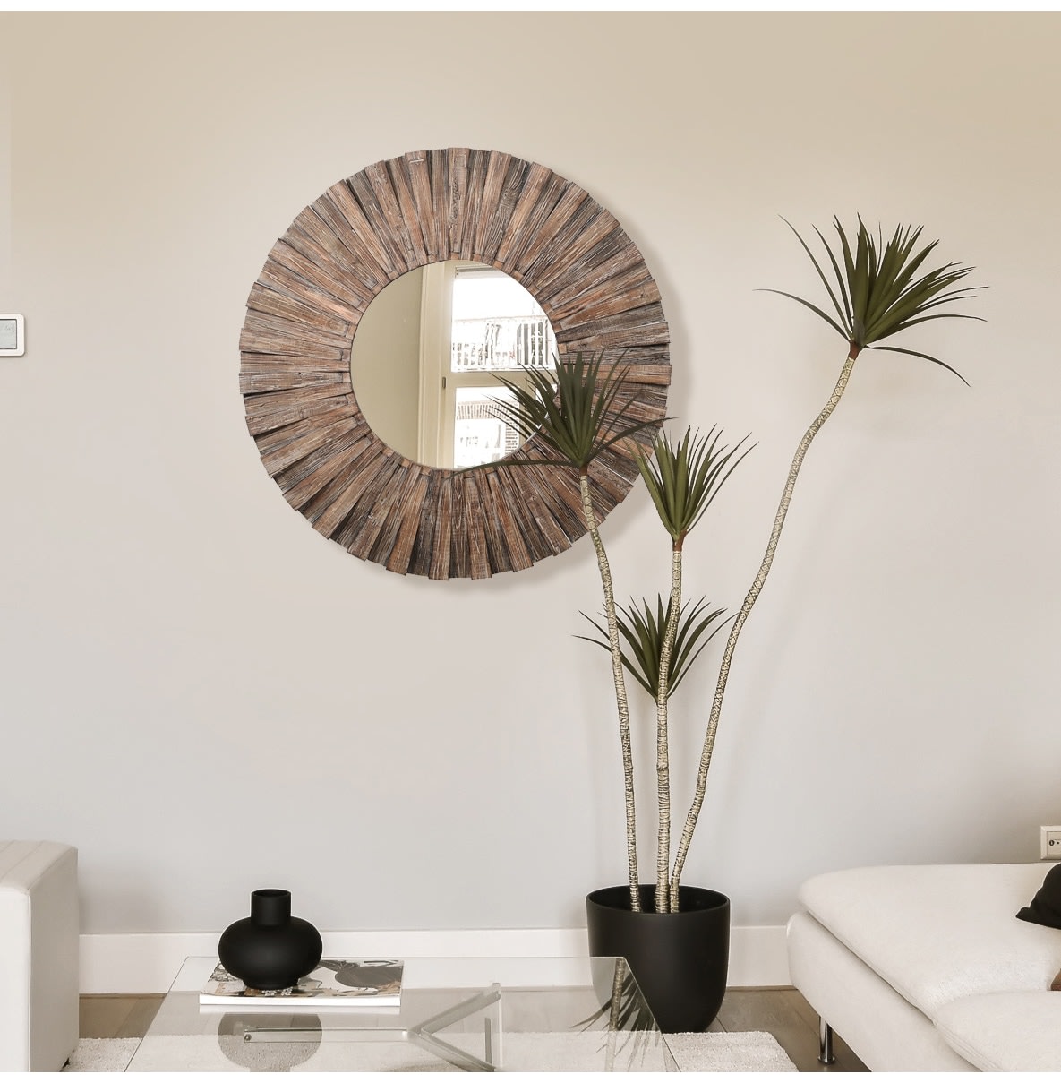 Fir Wood Round Mirror