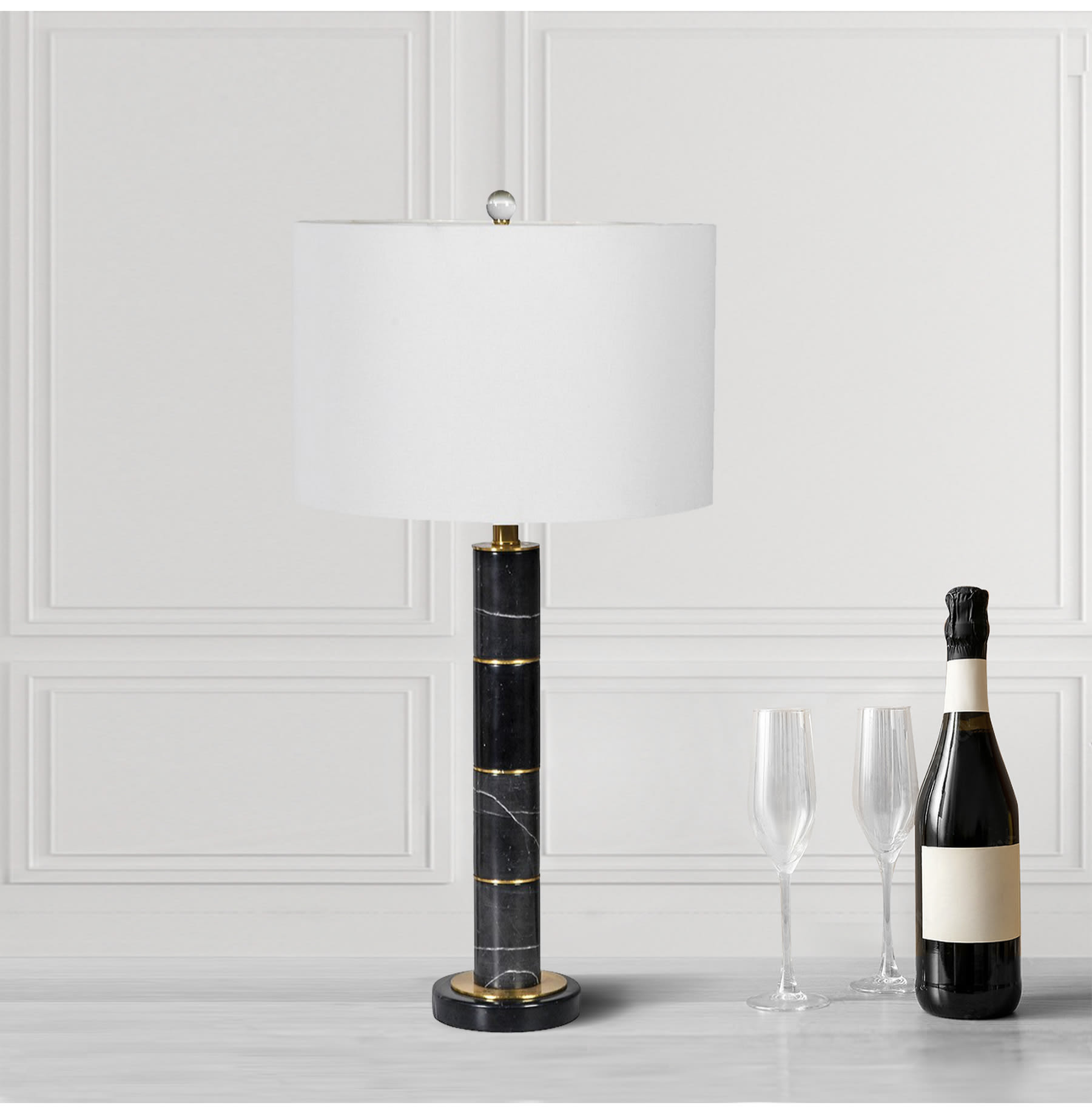 Black Marble Pillar Table Lamp