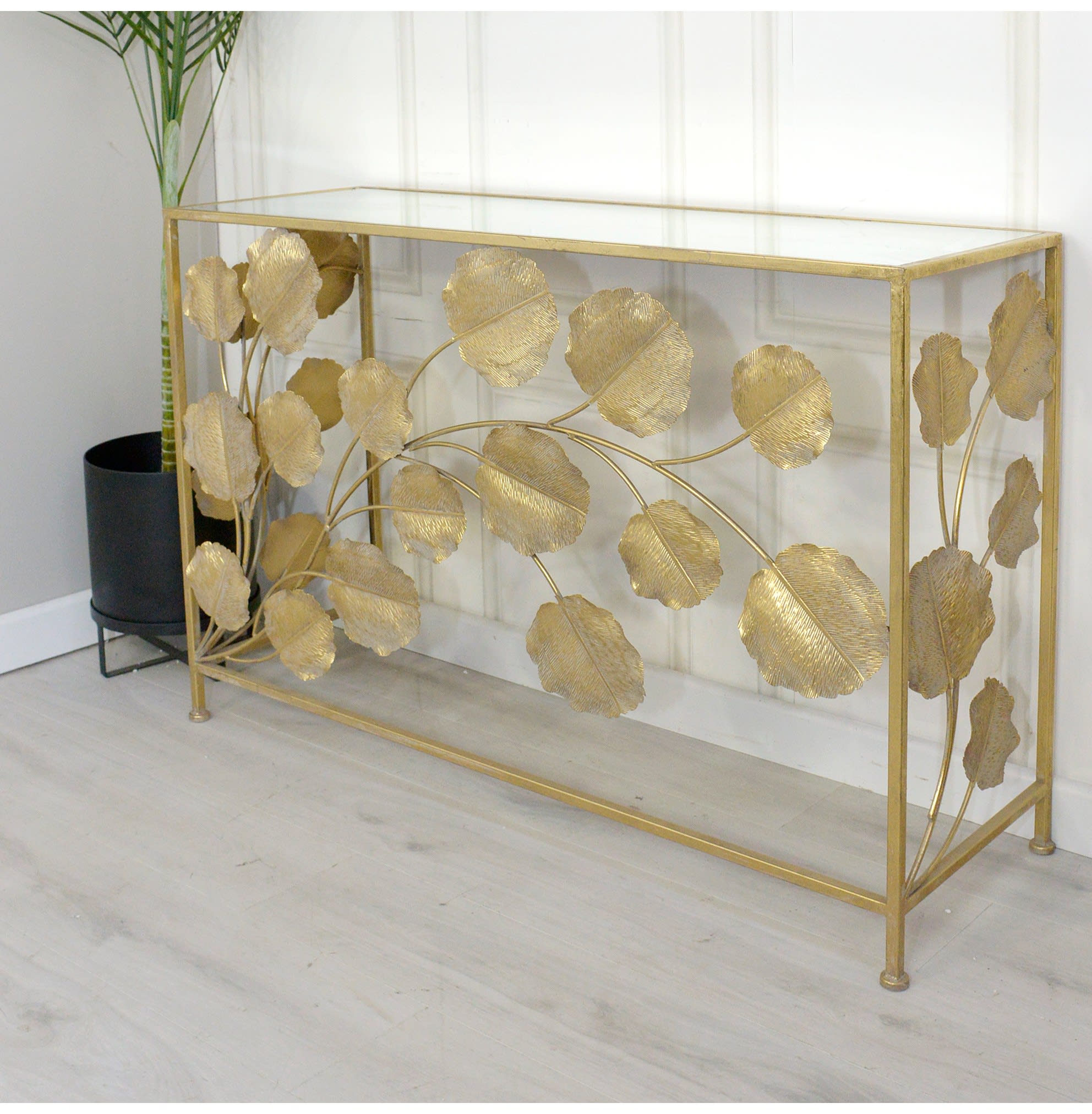 Gold Leaf Mirrored Top Console Table