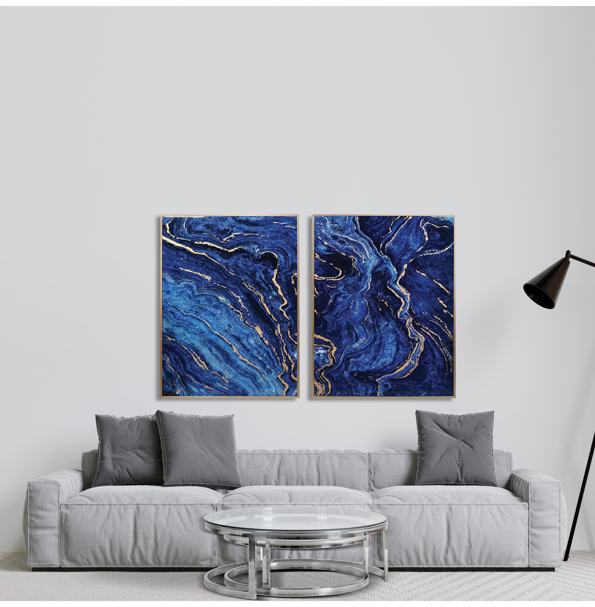 Set of 2 Blue Marble Effect Wall Panels