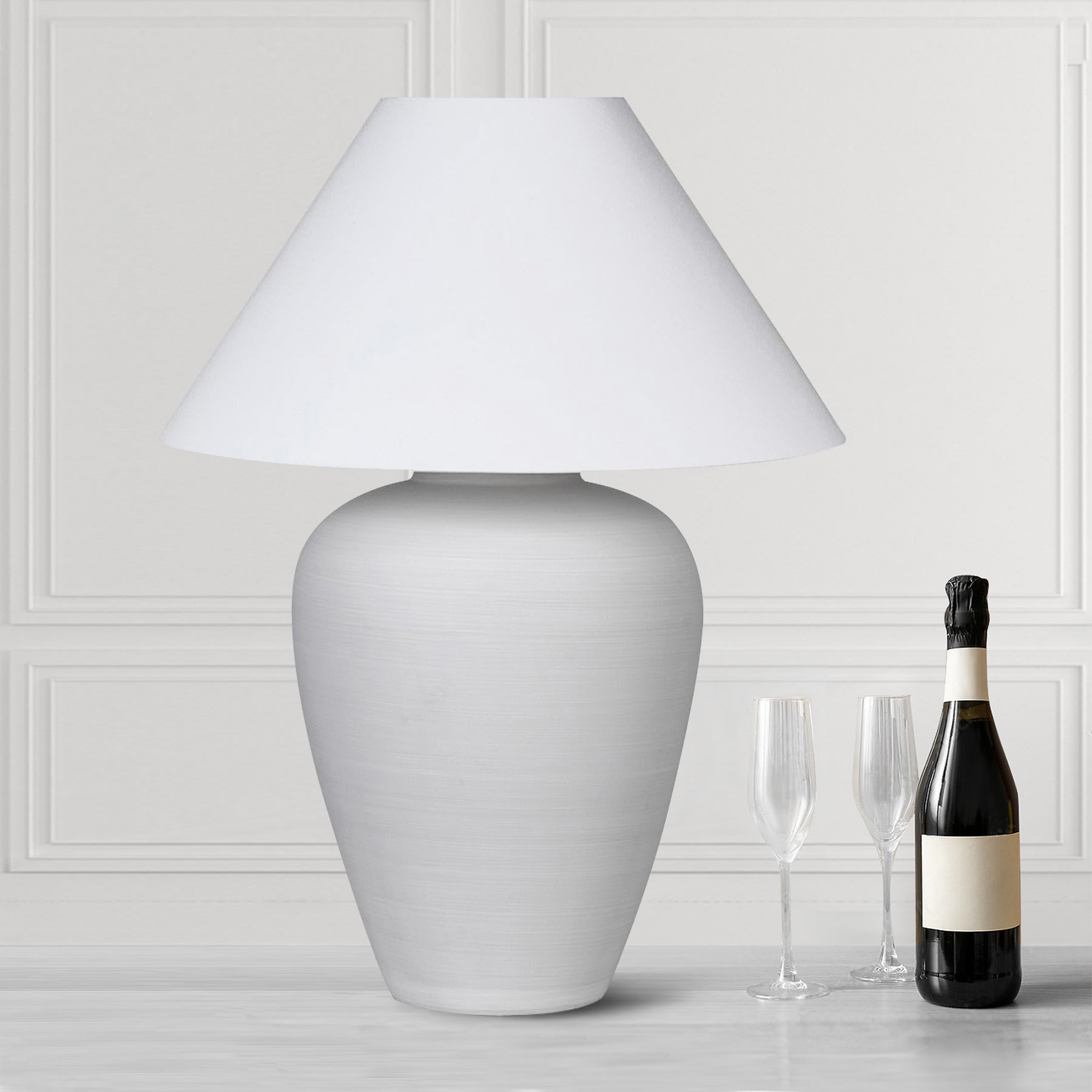 White Ceramic Table Lamp with Linen Shade