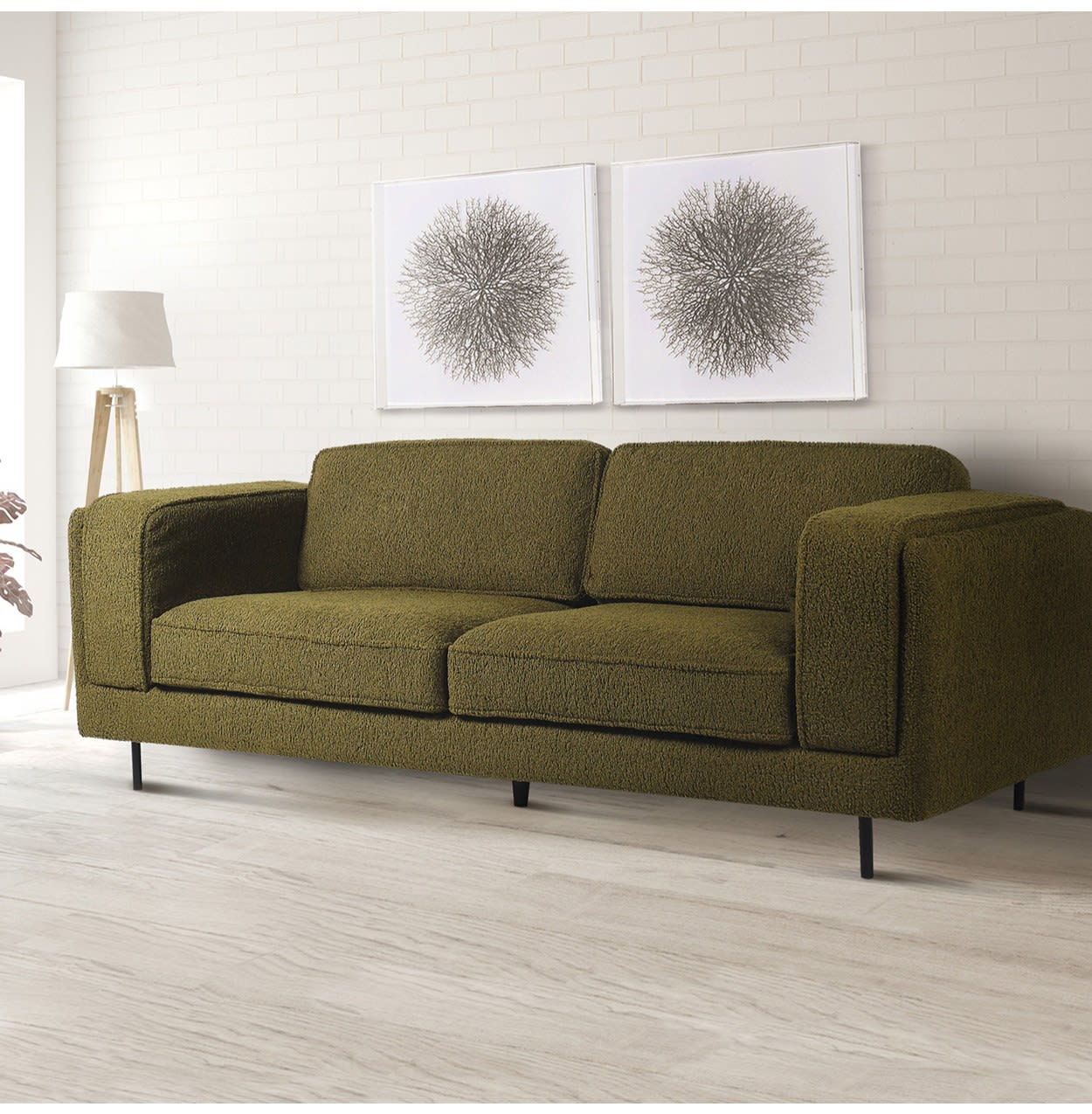 Olive Green Boucle Sofa