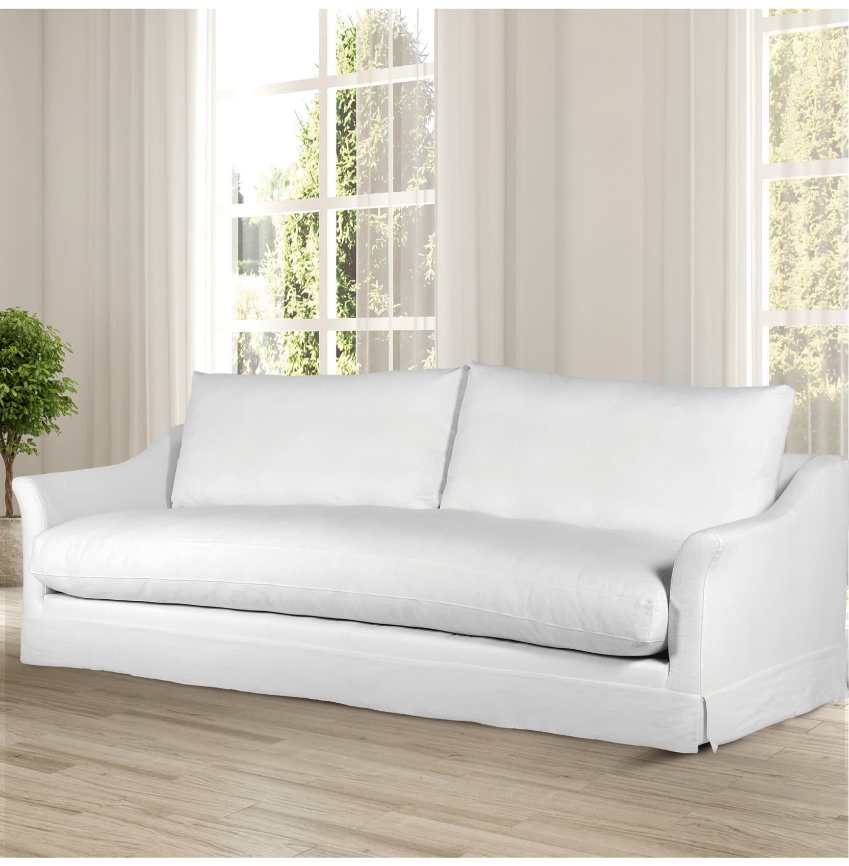 White Linen 3 Seater Sofa