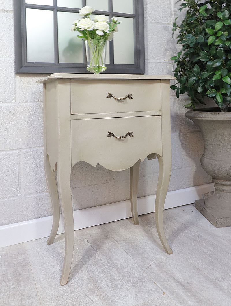 French Style Olive 2 Drawer Bedside Table